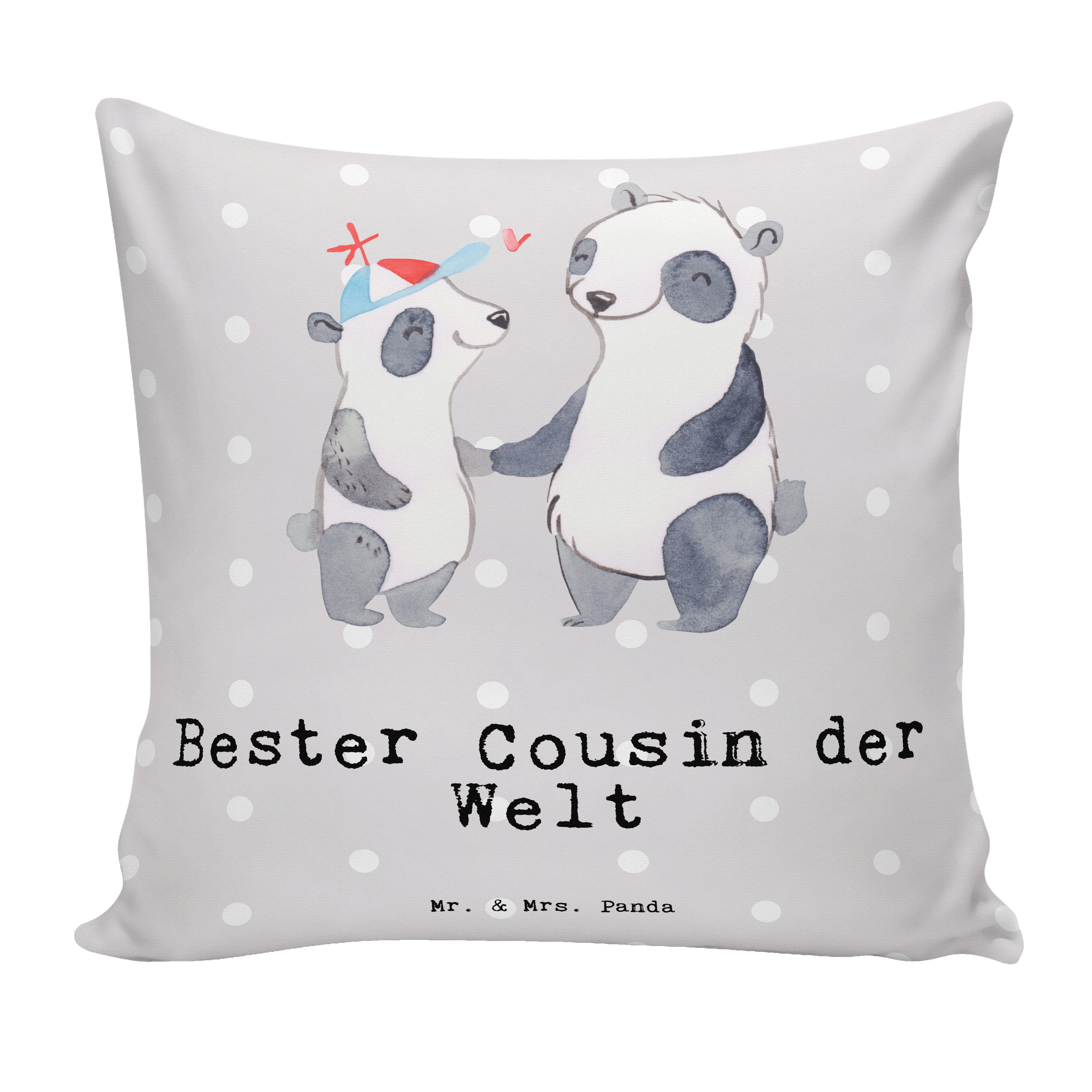 Mr. & Mrs. Panda Dekokissen Panda Bester Cousin der Welt - Grau Pastell - Geschenk, Dekokissen, K