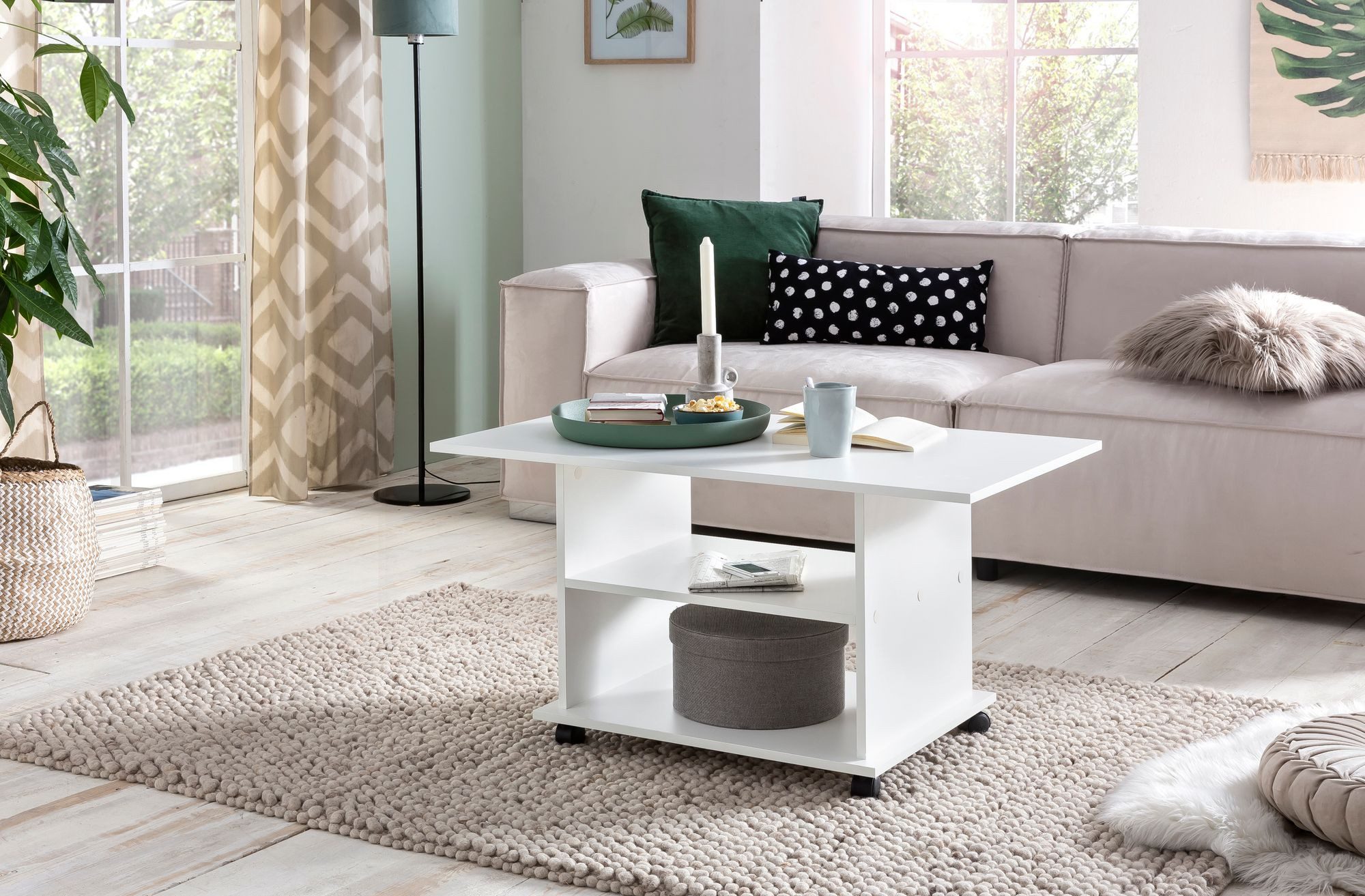 FINEBUY Couchtisch SuVa13578_1 95 x 51 x 54,5 cm Spanplatte Sofatisch Rolle günstig online kaufen