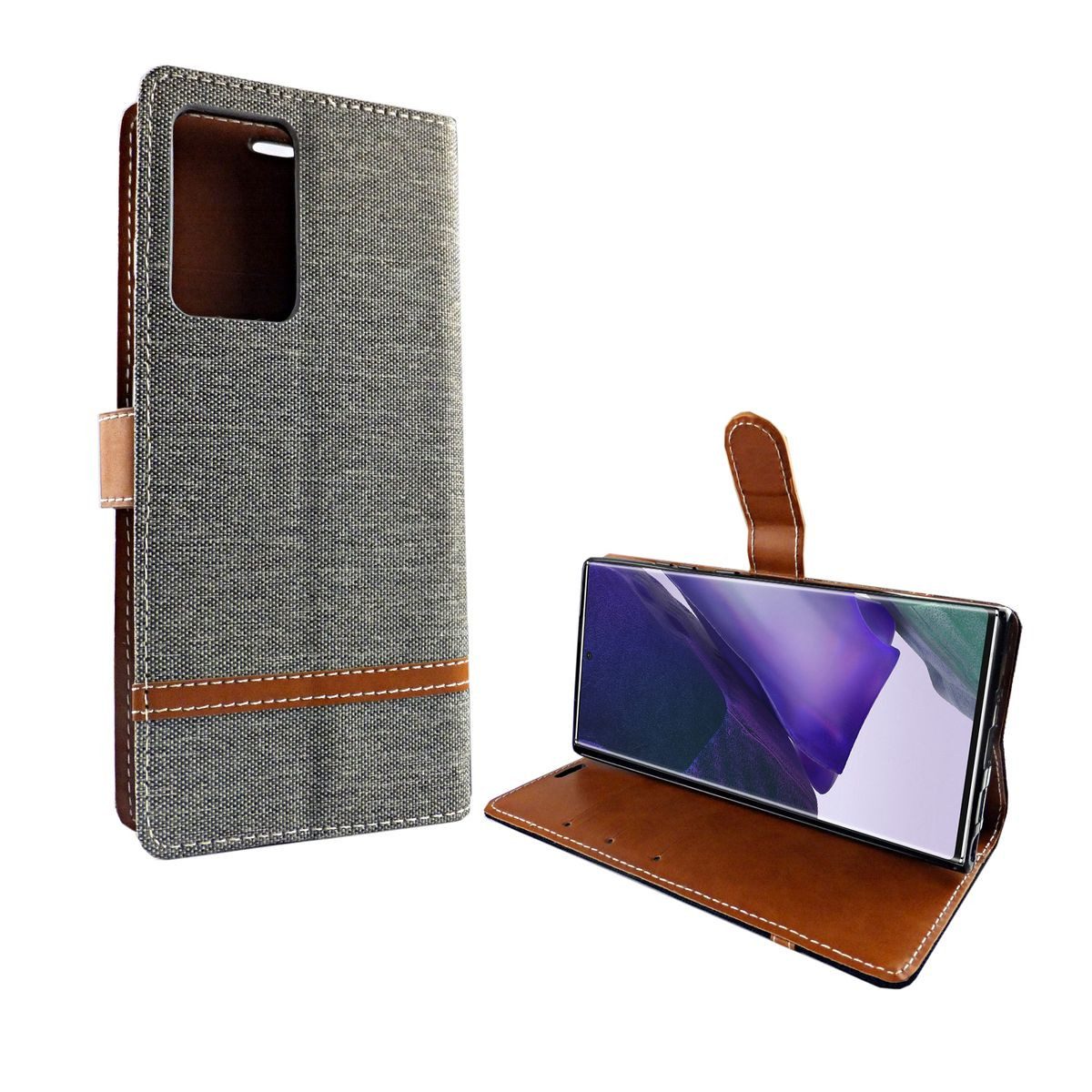 König Design Handyhülle Samsung Galaxy Note 20 Ultra, Samsung Galaxy Note 20 Ultra Handyhülle Bookcover Grau