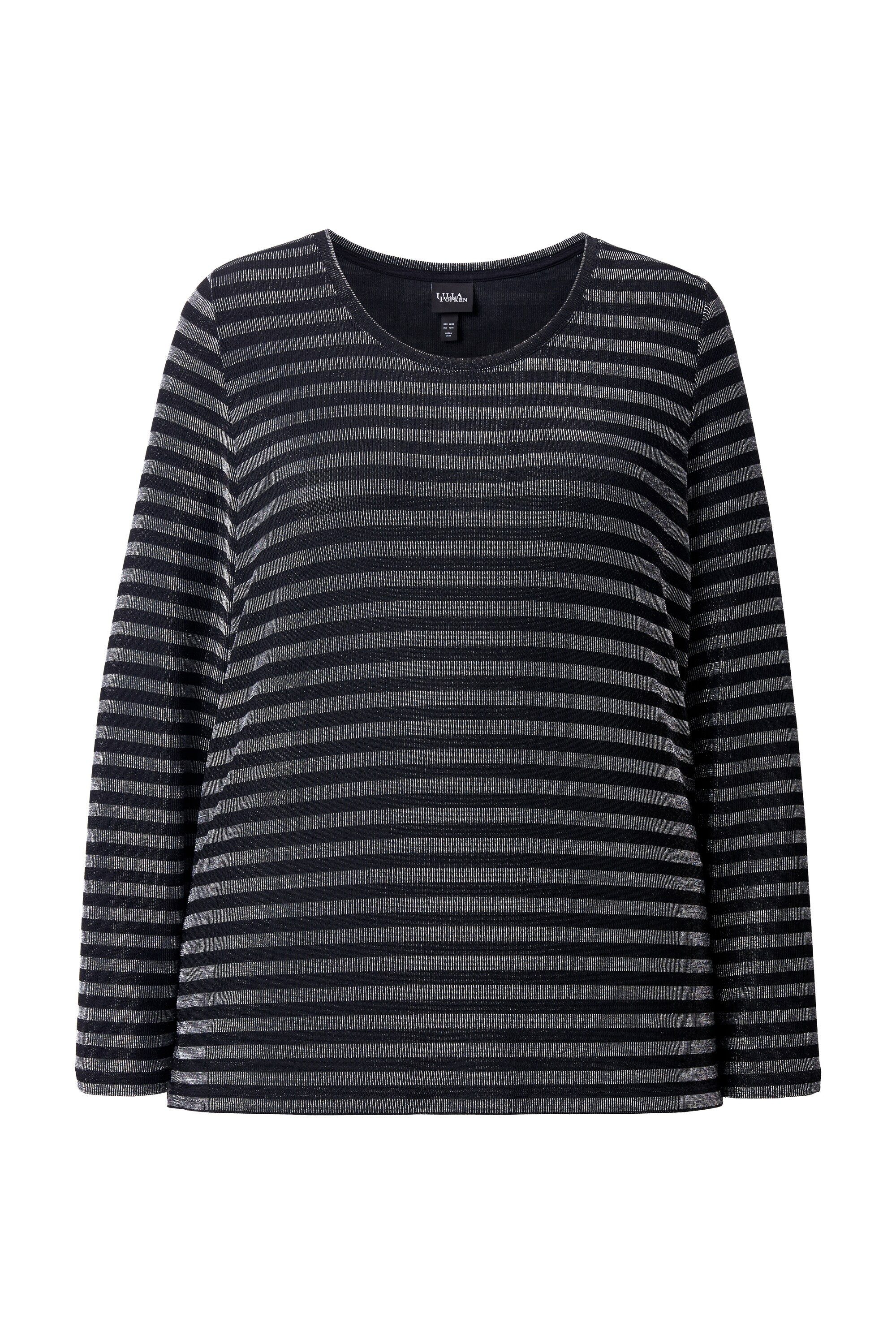 Ulla Popken T-Shirt Shirt Glitzerstreifen Classic Rundhals Langarm günstig online kaufen