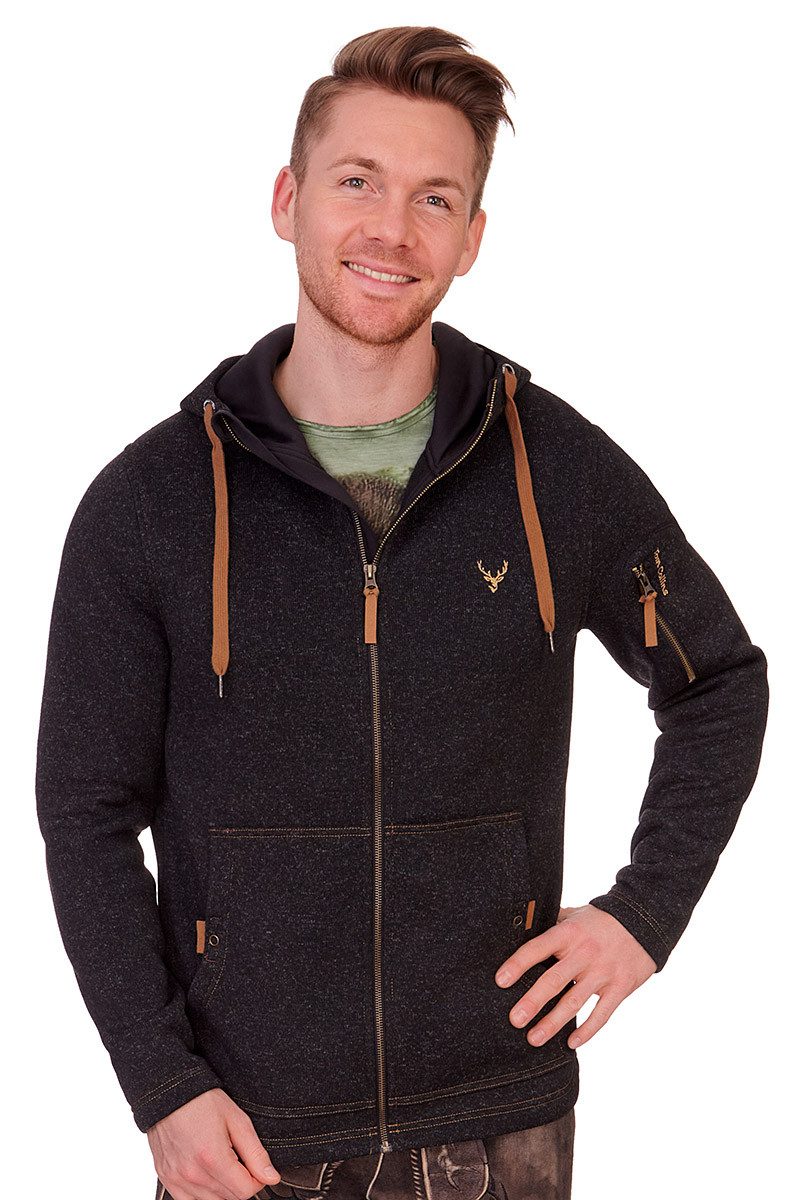 Tom Collins Trachtenstrickjacke Strickfleecejacke Herren - RAMON - anthrazit, trachtengrün