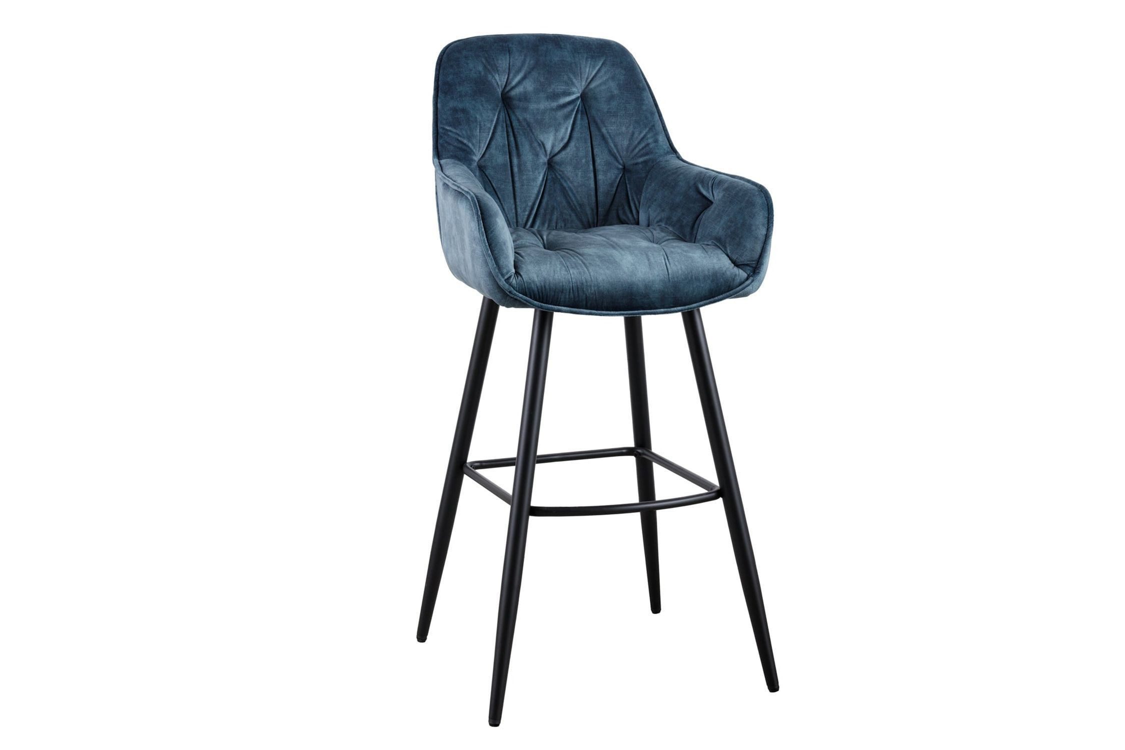Licht-Erlebnisse Barhocker IRISA, Chesterfield mit Lehne Stoff Metall in Petrol Schwarz