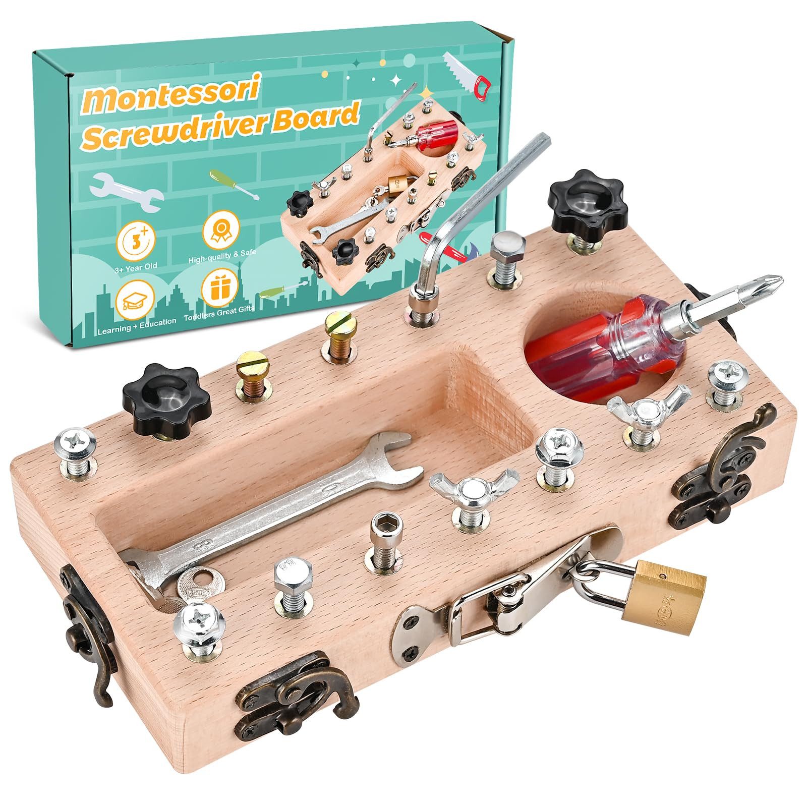 CLTYQ Lernspielzeug Montessori Spielzeug Holz Schraubbrett, Busy Board Holz günstig online kaufen