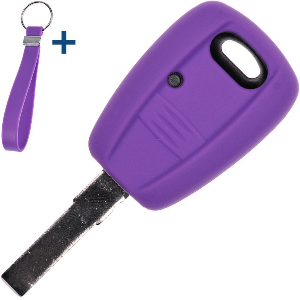 mt-key Schlüsseltasche Autoschlüssel Silikon Schutzhülle mit passendem Schlüsselband, für FIAT Panda Brava Bravo Punto Stilo 1 Tasten Funk Fernbedienung Lila