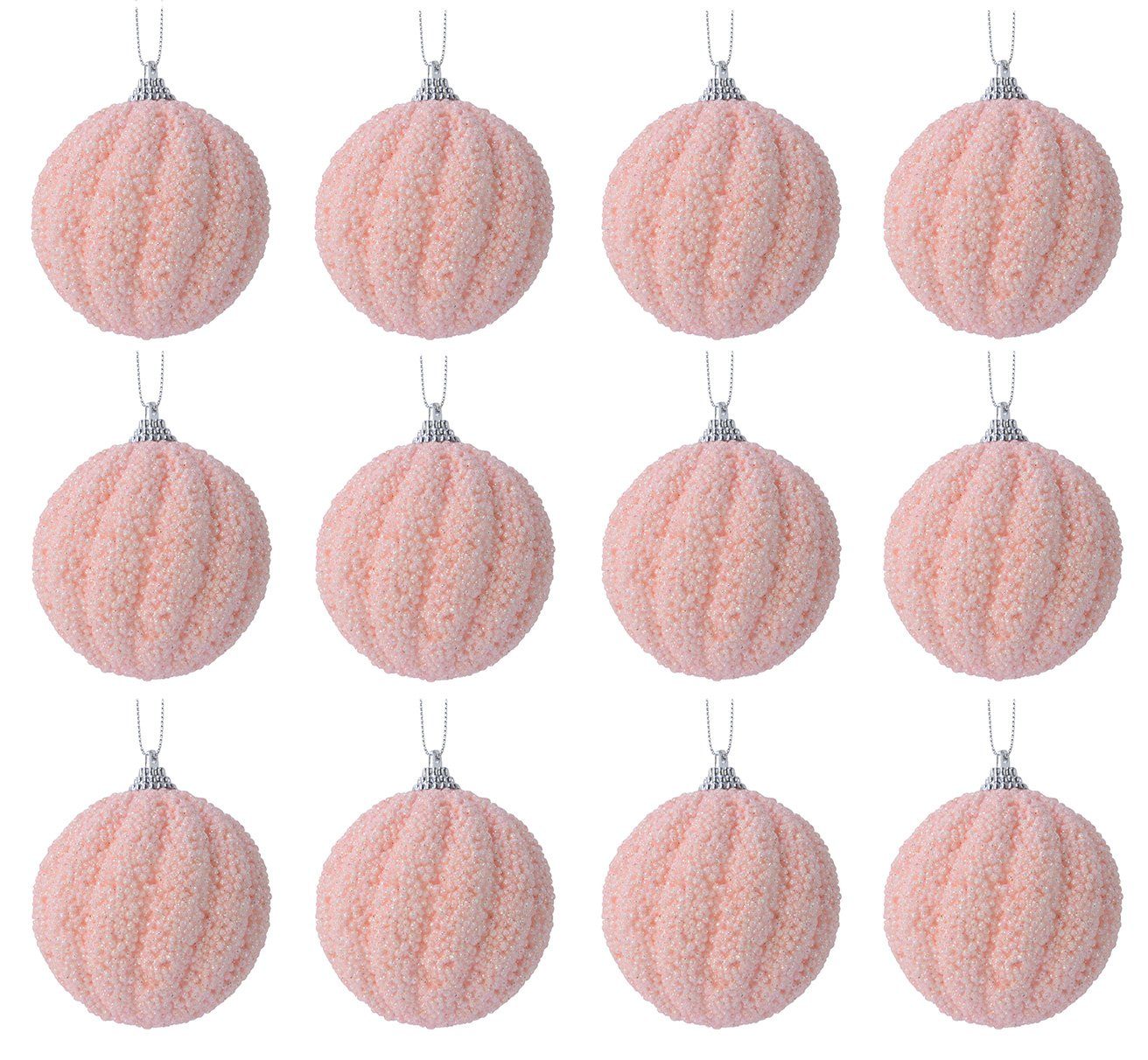 Kaemingk Weihnachtsbaumkugel, Weihnachtskugeln Kunststoff 8cm Glitzer geriffelt 12er Set - Rosa