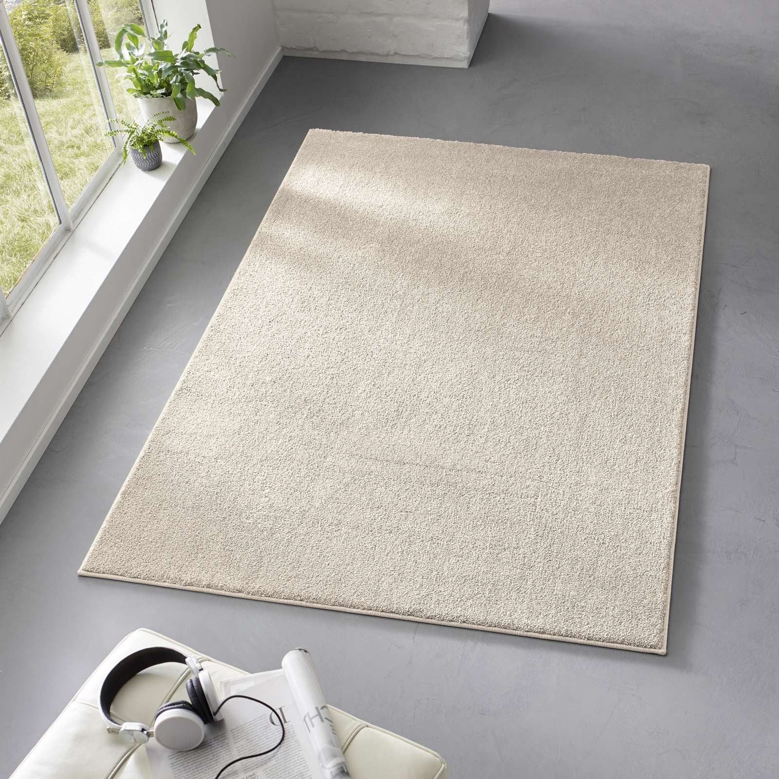 Teppich Kurzflor-Frisee-Teppich Madrid Uni, TaraCarpet, rechteckig, Höhe: 9 mm, uni creme Wohnzimmer Schlafzimmer Esszimmer Kinderzimmer 160x220