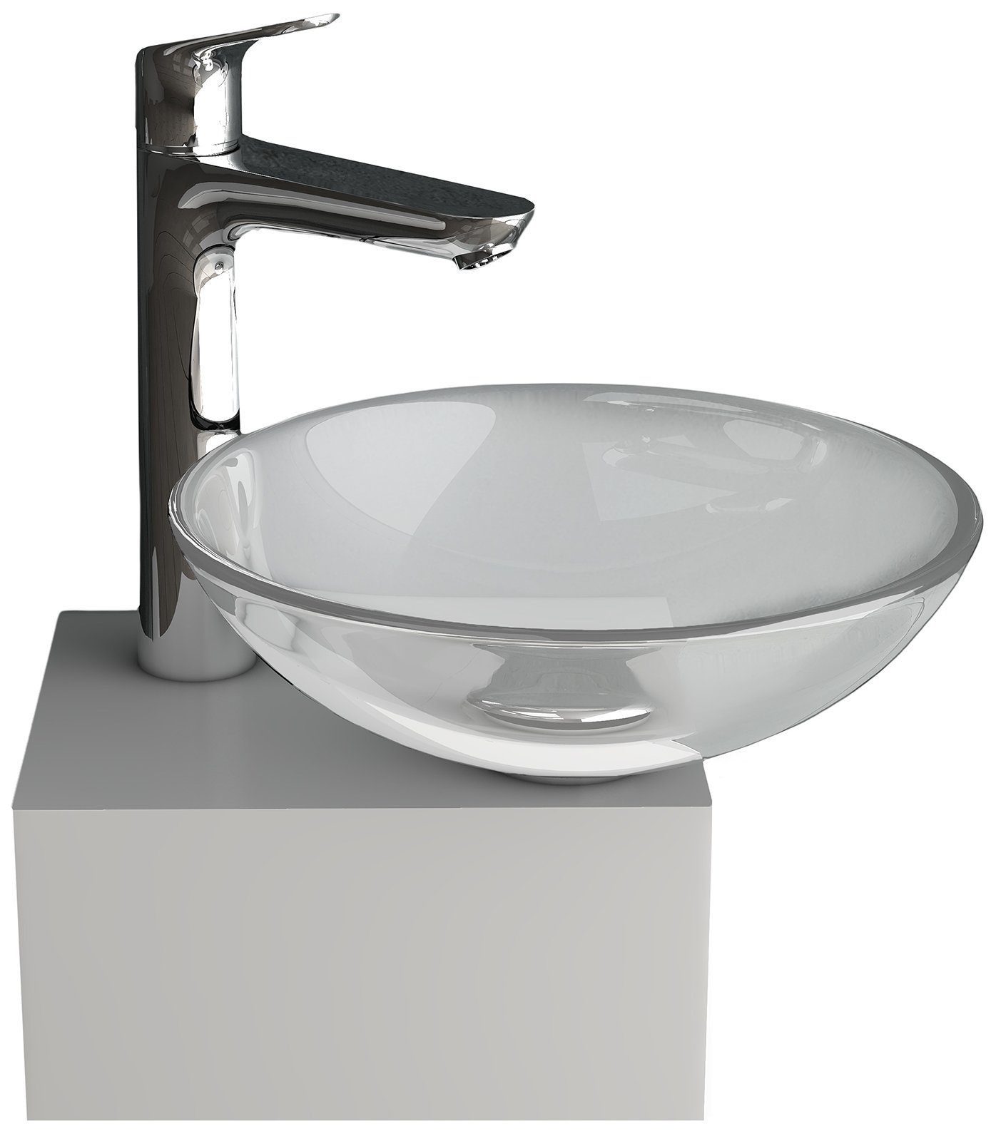 Alpenberger Aufsatzwaschbecken Waschbecken Klein aus Glas 38 cm Durchmesser auf Edelstahlkasten (Waschtisch Set, 2-St., 3-tlg. Handwaschbecken), Mini Waschtisch, platzsparend, ESG Sicherheitsglas, pflegeleicht