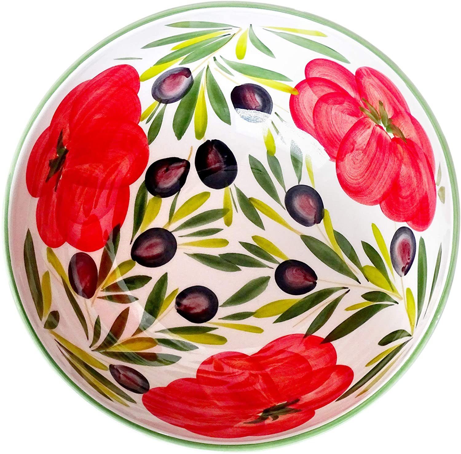 Ø Tomate handbemalt Servierschale groß Olive, (1-tlg), Runde cm Keramik, Lashuma Salatschüssel 27
