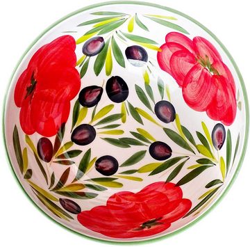 Lashuma Salatschüssel Tomate Olive, Keramik, (1-tlg), Runde Servierschale groß Ø 27 cm handbemalt