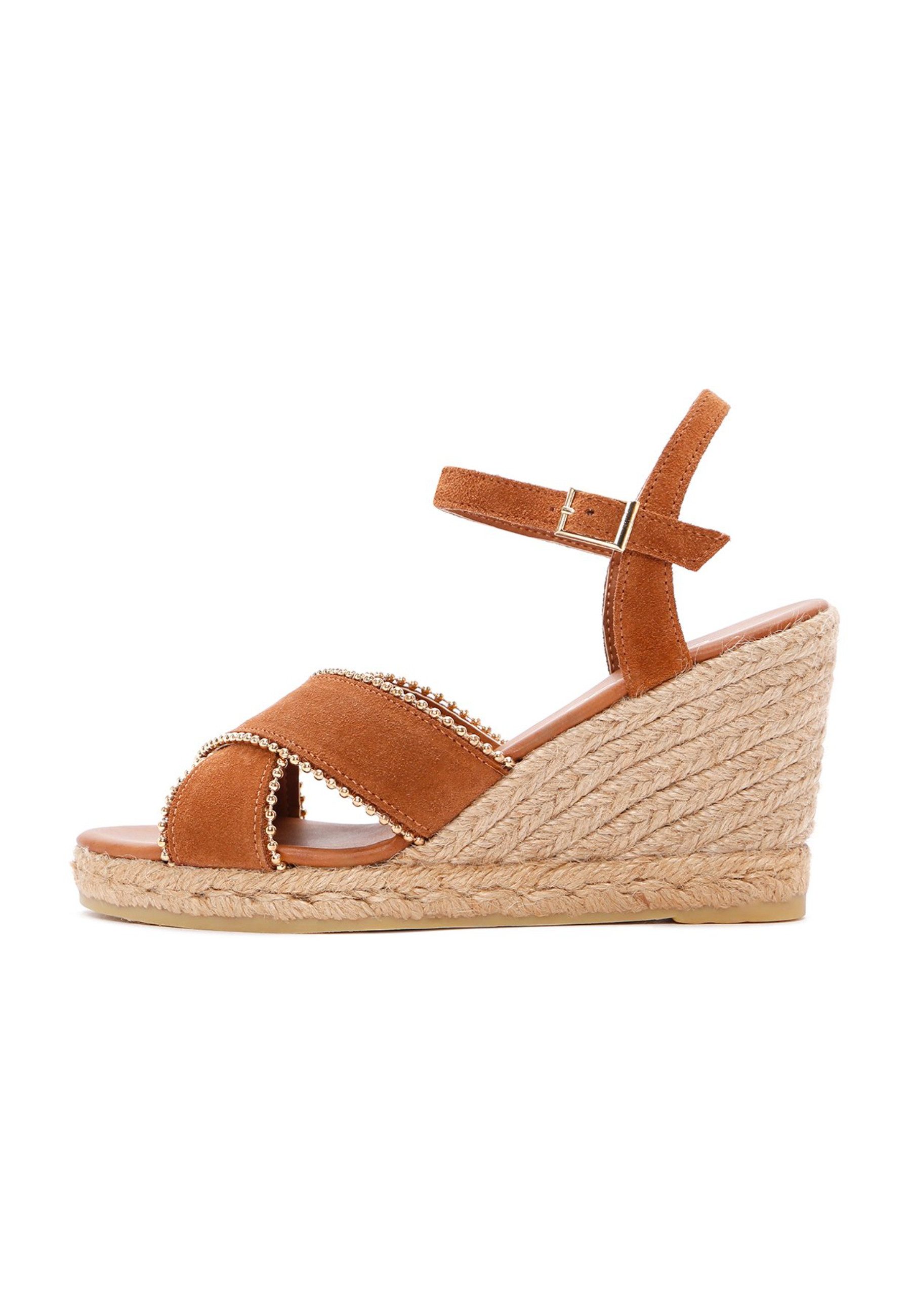 Derimod Sandalen aus Wildleder mit Keilabsatz Espadrille Lederfutter, TPU Sohle, Absatz 6 cm