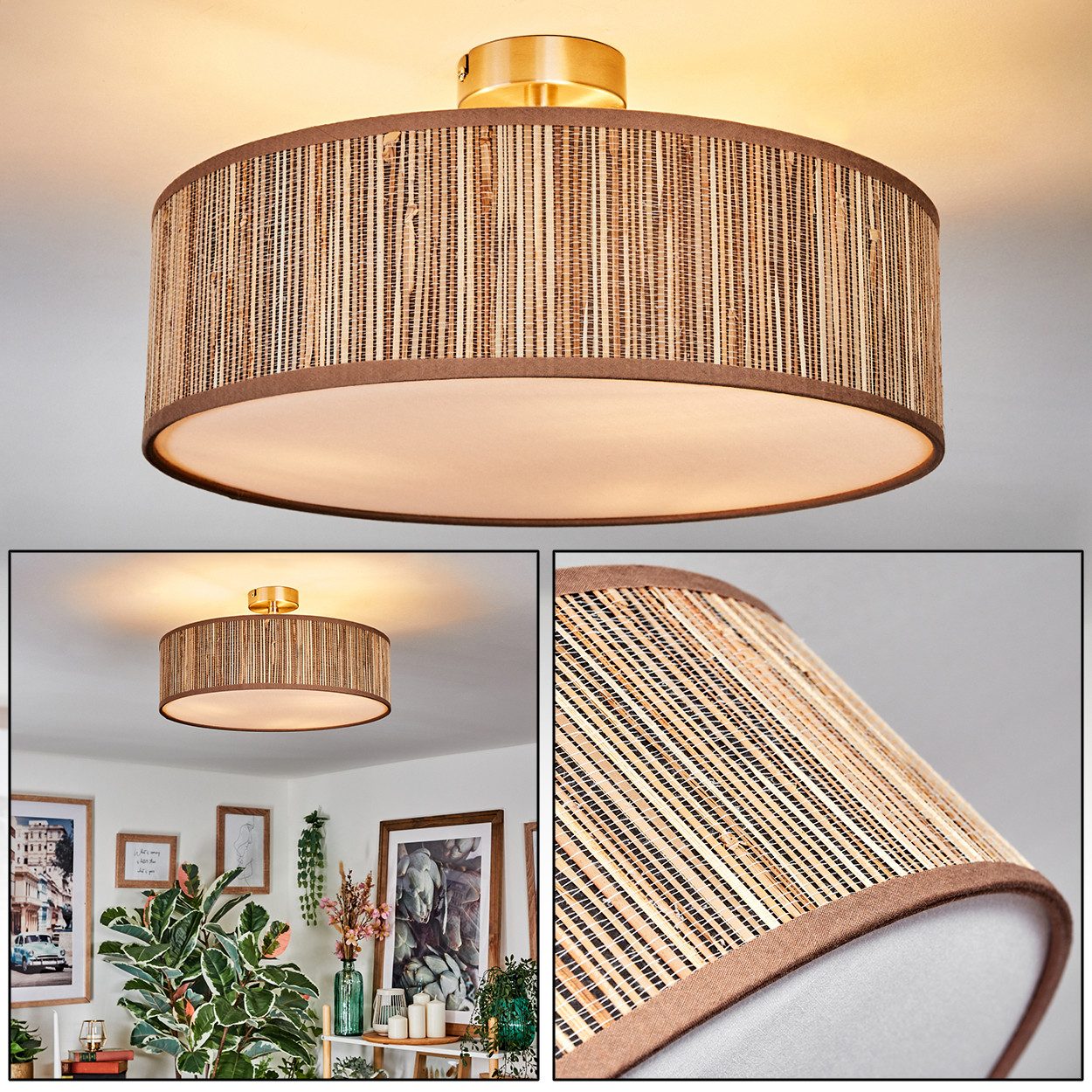 hofstein Deckenleuchte Deckenlampe aus Metall/Seegras/Stoff/Kunststoff in günstig online kaufen