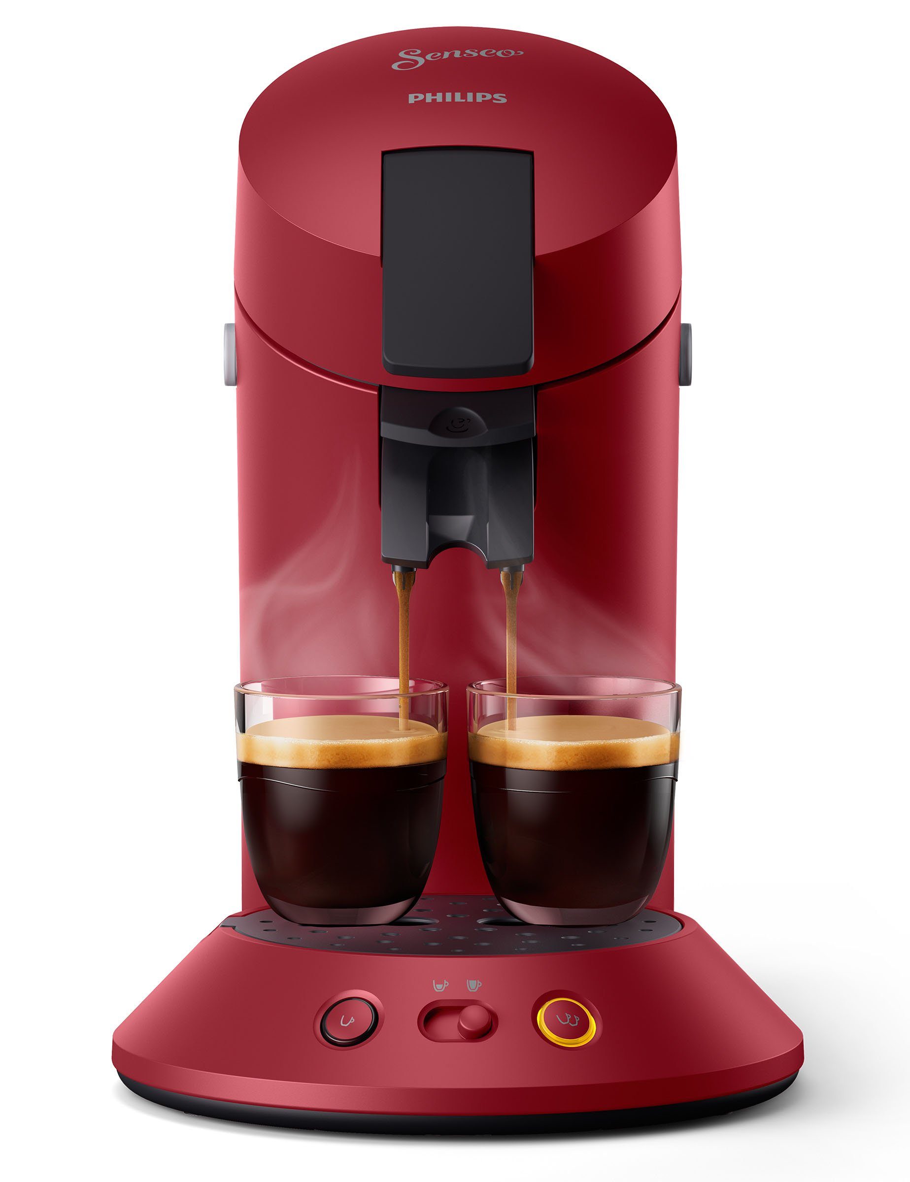 Philips Senseo Kaffeepadmaschine Orginal Plus CSA210/90, aus 28% recyceltem  Plastik und mit 2 Kaffeespezialitäten, dunkelrot