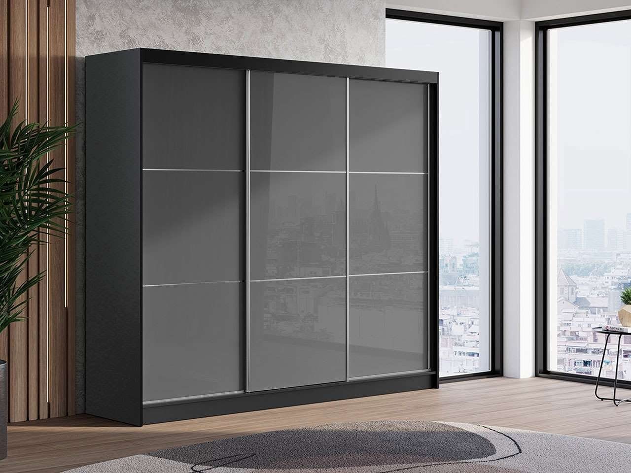 MKS MÖBEL Kleiderschrank stil, korpus, Schwebetürenschrank schwarz 240 Grau VALENCIA cm, in modern lacobel