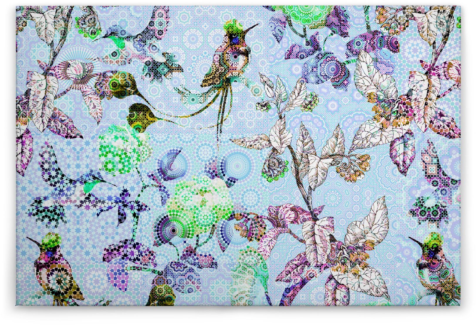 A.S. Création Leinwandbild exotic mosaic, Kinder, Kunst, Vögel (1 St), Mosaik Keilrahmen Floral Blumen Vögel Leinwand-Bild Wohnzimmer modern