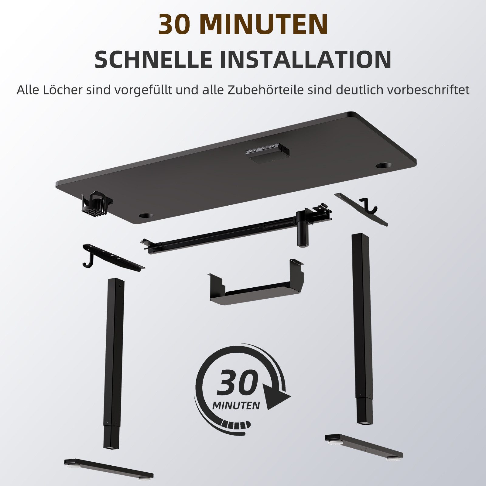 HOMAVO Schreibtisch Elektrisch höhenverstellbarer Schreibtisch Memory-Funktion (Sitz-/Steh-Erinnerung), USB/Typ C,Länge 120 cm, 140 cm, zwei Größen (18 mm Schreibtischplatte)