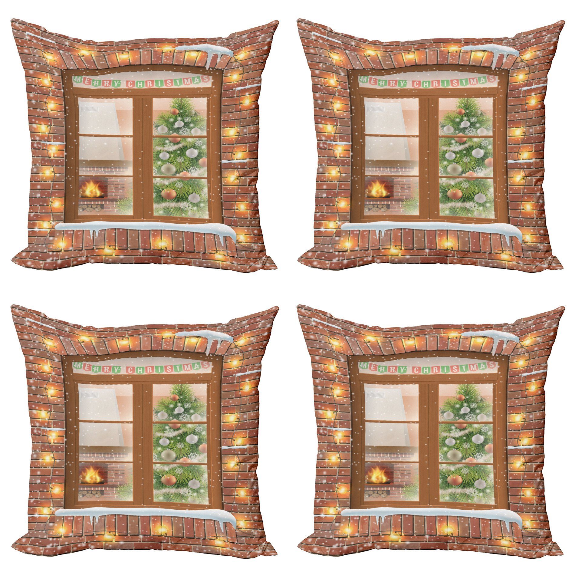 Kissenbezüge Modern Accent Doppelseitiger Digitaldruck, Abakuhaus (4 Stück), Weihnachten Blick durch ein Fenster