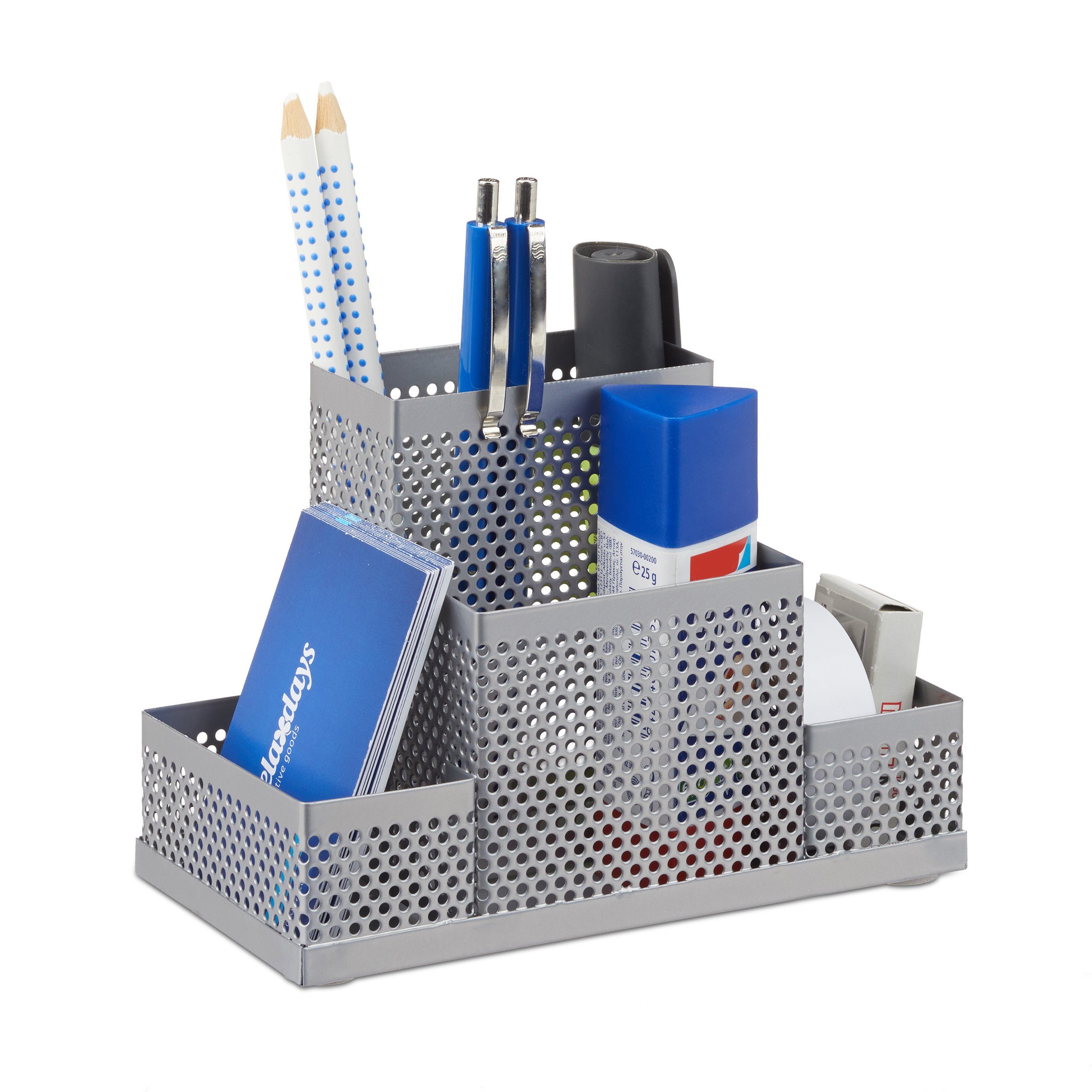 relaxdays Organizer Schreibtischorganizer Metall gelocht, silber