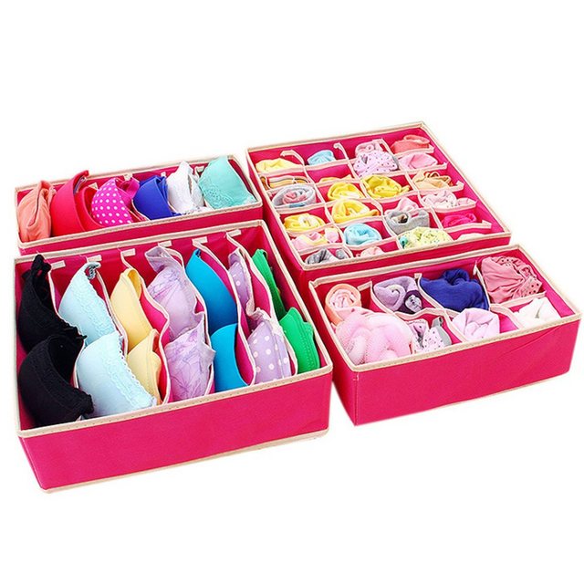 longziming Aufbewahrungsbox „BH-Unterwäsche, Schubladen-Organizer, 4 Sets Faltbare Schrank-Kommode, Schubladen-Trennwände, Faltbare Kleiderschrank-Aufbewahrungsboxen für Kleidung, Rosen rot“ (4 St)