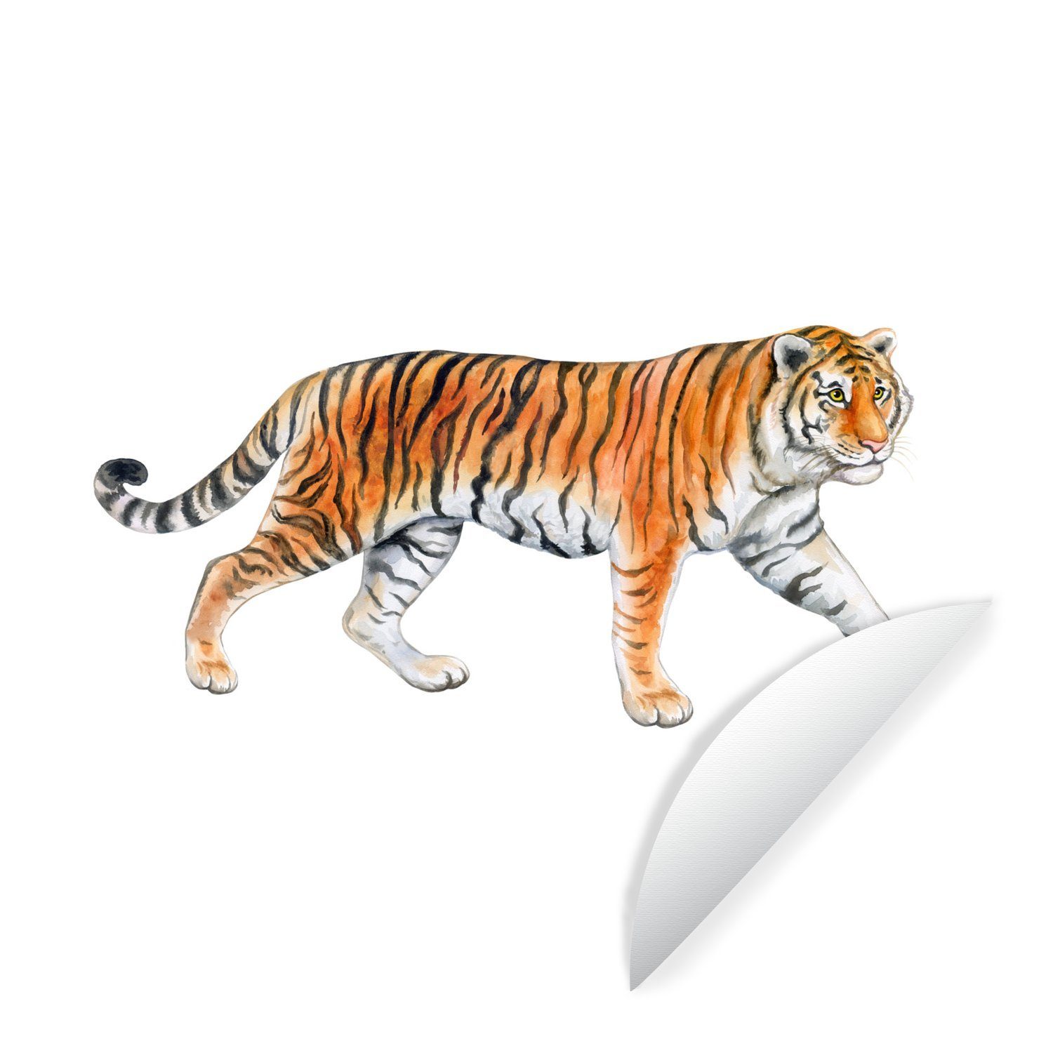 MuchoWow Wandsticker Tiger - Orange - Schwarz (1 St), Tapetenkreis für Kinderzimmer, Tapetenaufkleber, Rund, Wohnzimmer