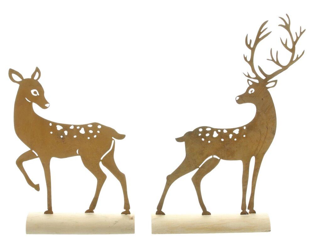 Dekofigur Hirsch Reh Rostoptik 2er Set Deko Winter Herbst Figur Standfuß