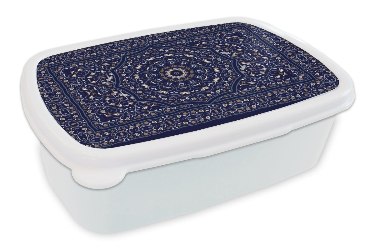MuchoWow Lunchbox - und Blau, Kinder Teppich Kunststoff, Brotdose, für Erwachsene, für weiß und (2-tlg), Mandala - Jungs Mädchen Persischer Brotbox