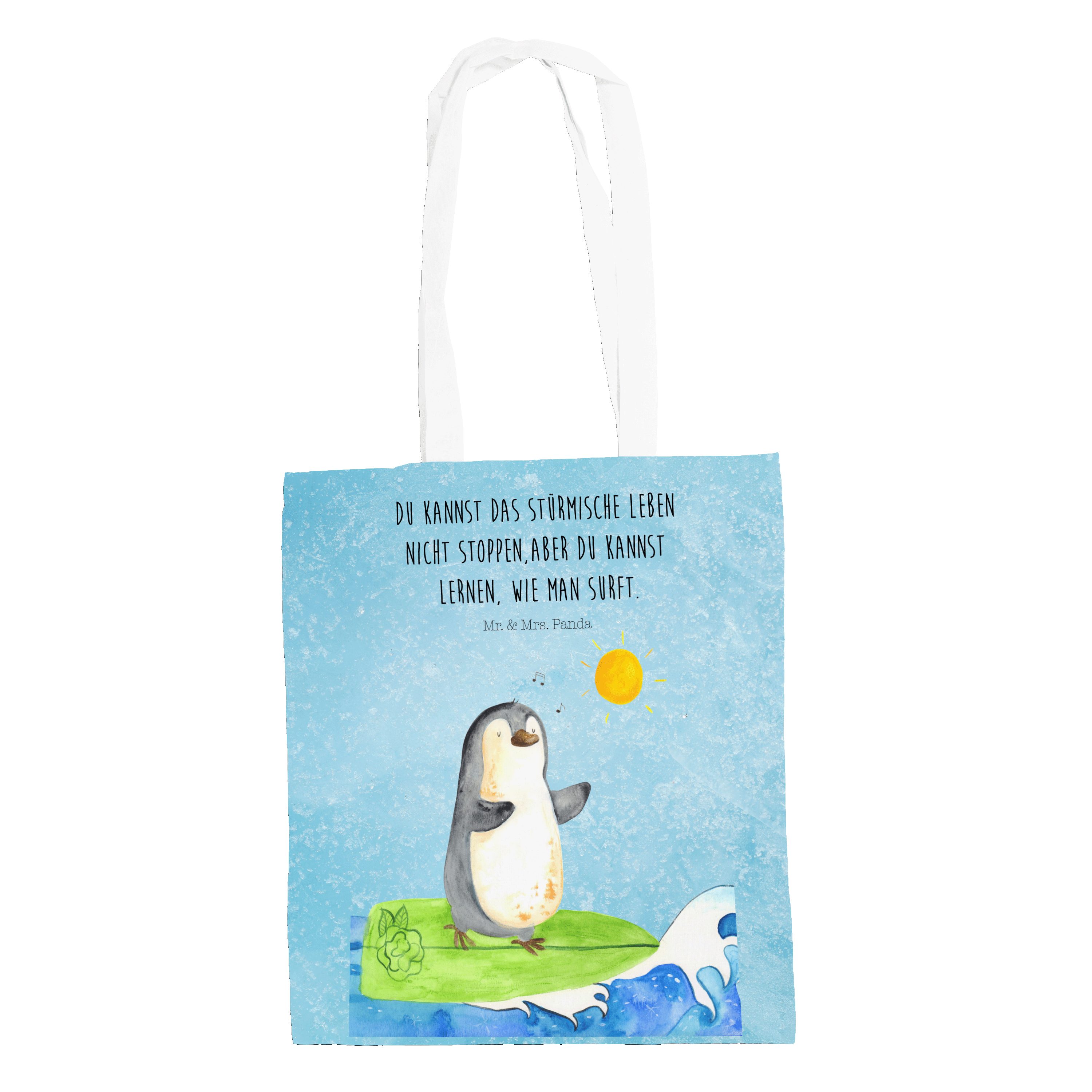 Mr. & Mrs. Panda (1-tlg) optimistisch, Eisblau - Tragetasche - Surfer Geschenk, Pinguin Beutel, Portugal