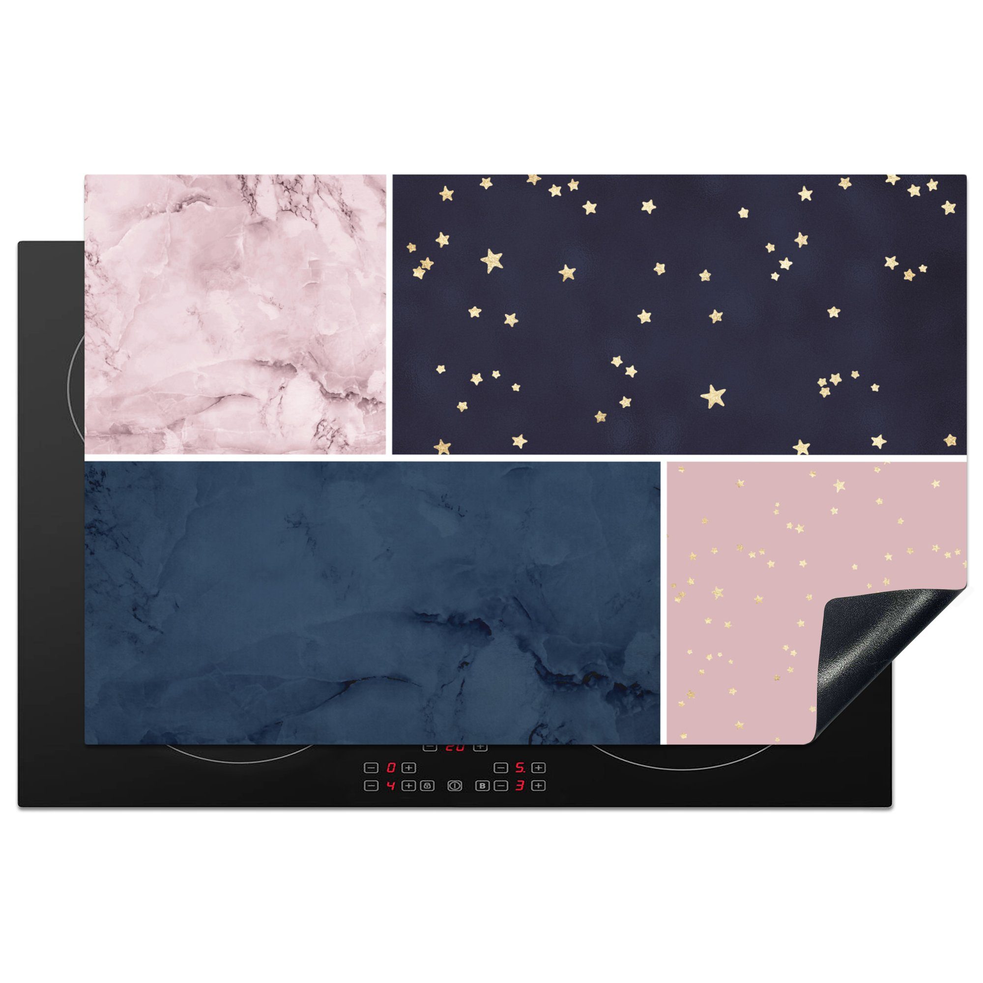 MuchoWow Herdblende-/Abdeckplatte Marmor - Blau - Rosa, Vinyl, (1 tlg), 81x52 cm, Induktionskochfeld Schutz für die küche, Ceranfeldabdeckung