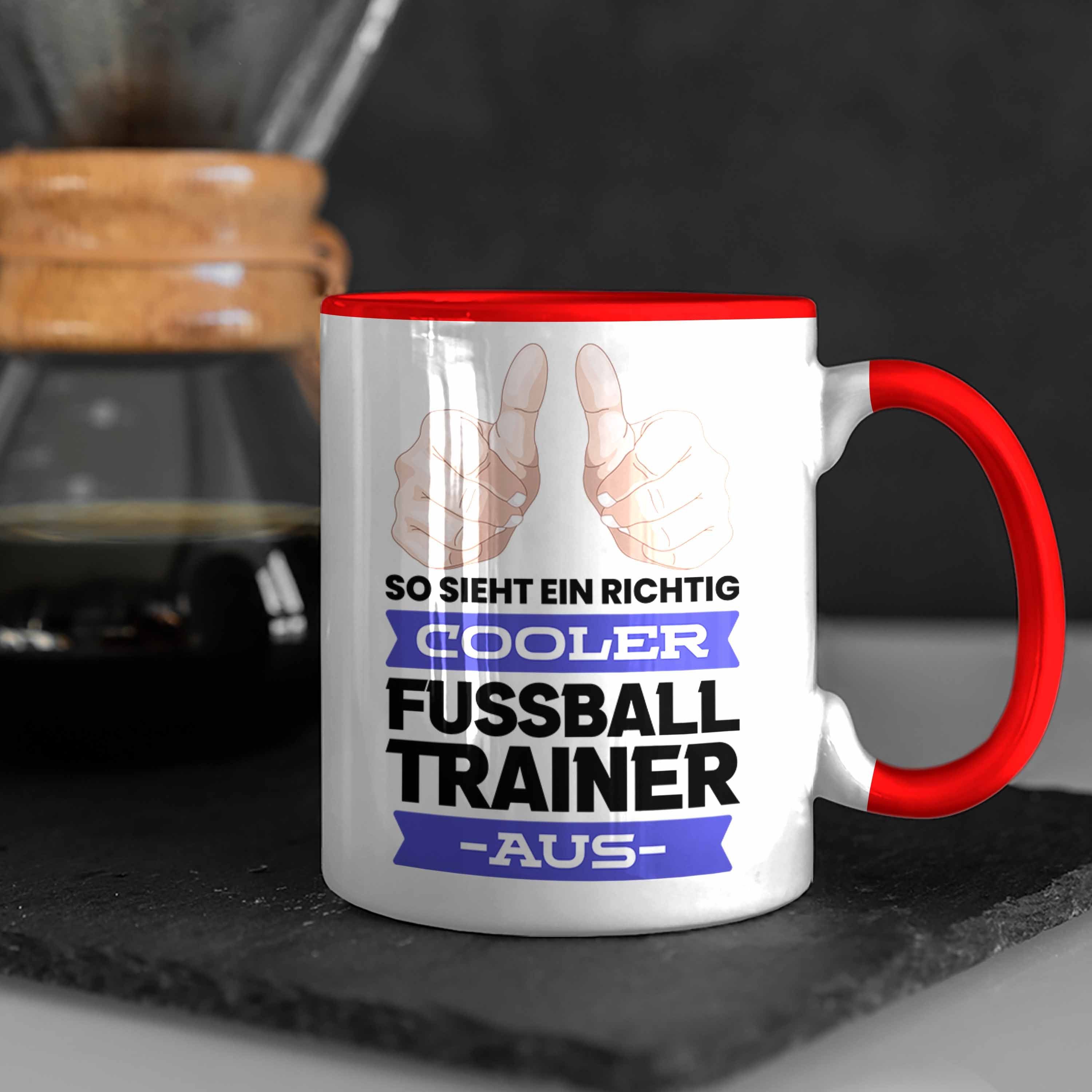 Trendation Tasse Trendation - Bester Tasse Spruch Geschenk Rot Geschenkidee Fussballtrainer Weihnachten Fußball Danke Geburtstag Coach