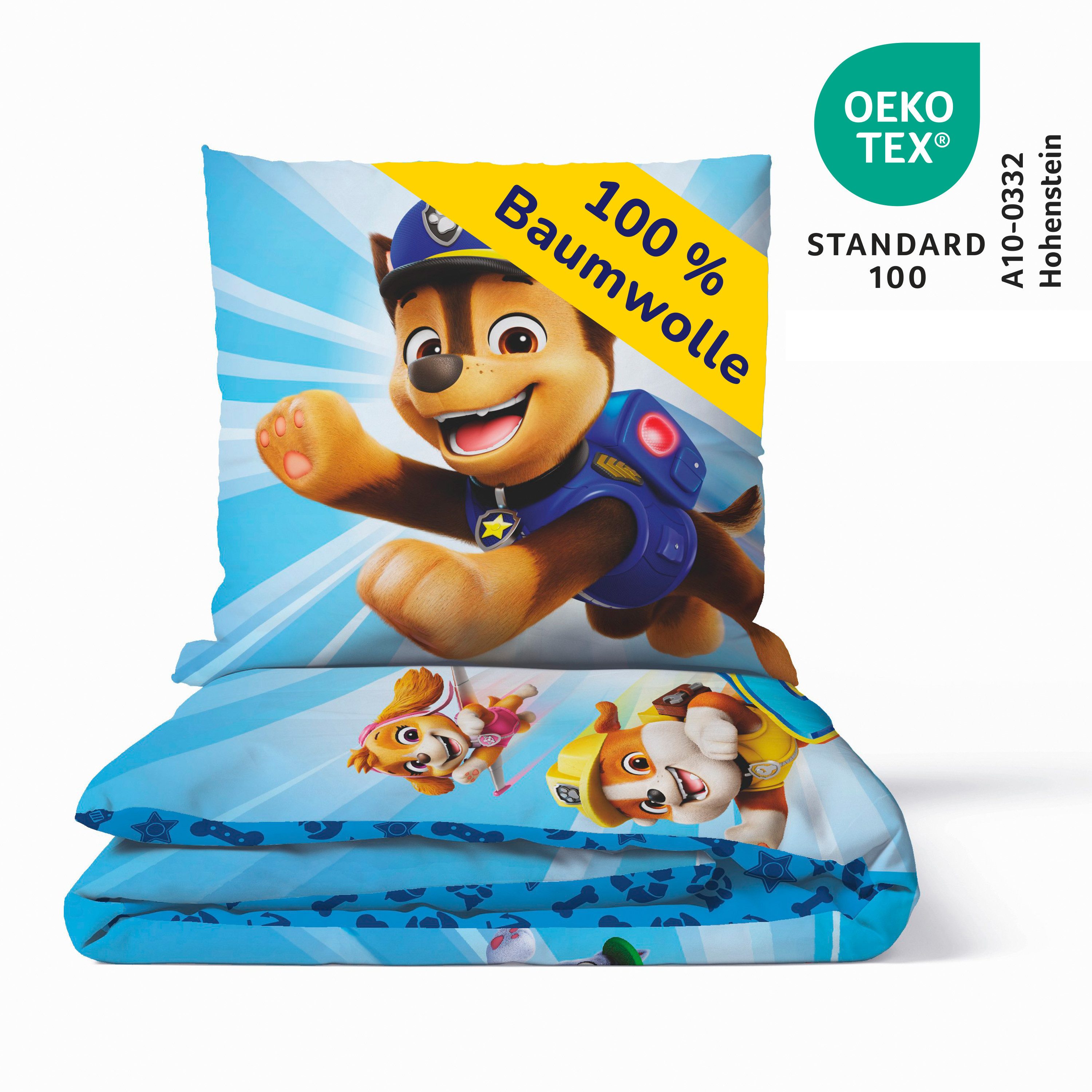 Träumschön Kinderbettwäsche Paw Patrol 135x200 + 80x80 cm, 100% Baumwolle, Paw Patrol Mighty Pups, Renforcé, 2 teilig, mit Reißverschluss, 100% Baumwolle, Bettwäsche-Set für Kinder
