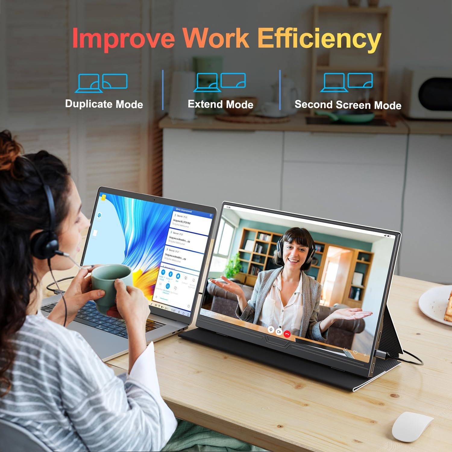 Bundviel 15,6-Zoll tragbarer Monitor mit USB-C & HDMI, 1080P FHD Portabler Monitor (40 cm/15.6 ", 1920 x 1080 px, FHD, 3 ms Reaktionszeit, 60 Hz)