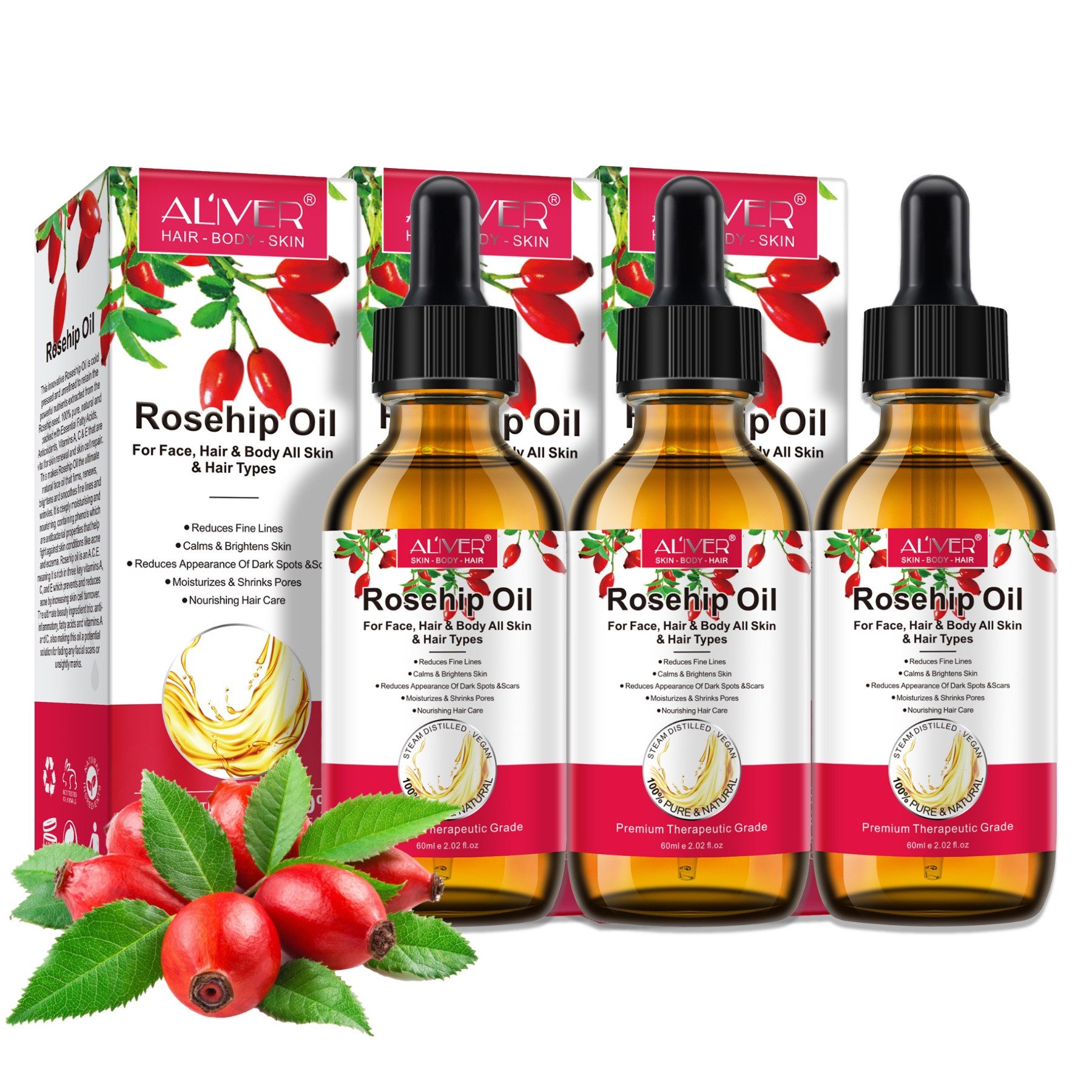 ALIVER Haaröl Hagebuttenöl Haaröl Wildrosenöl Gesichtspflege Bio Vegan Aliver, 3-tlg., Vegan