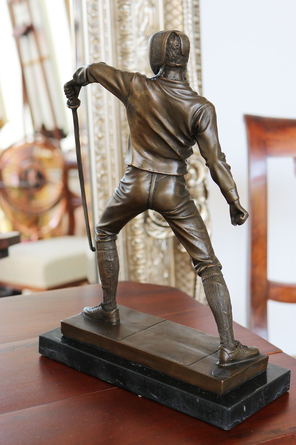 Skulptur Bronze Sport Statue im Bronzeskulptur Fechter Figur Fechten Antik-Stil Aubaho