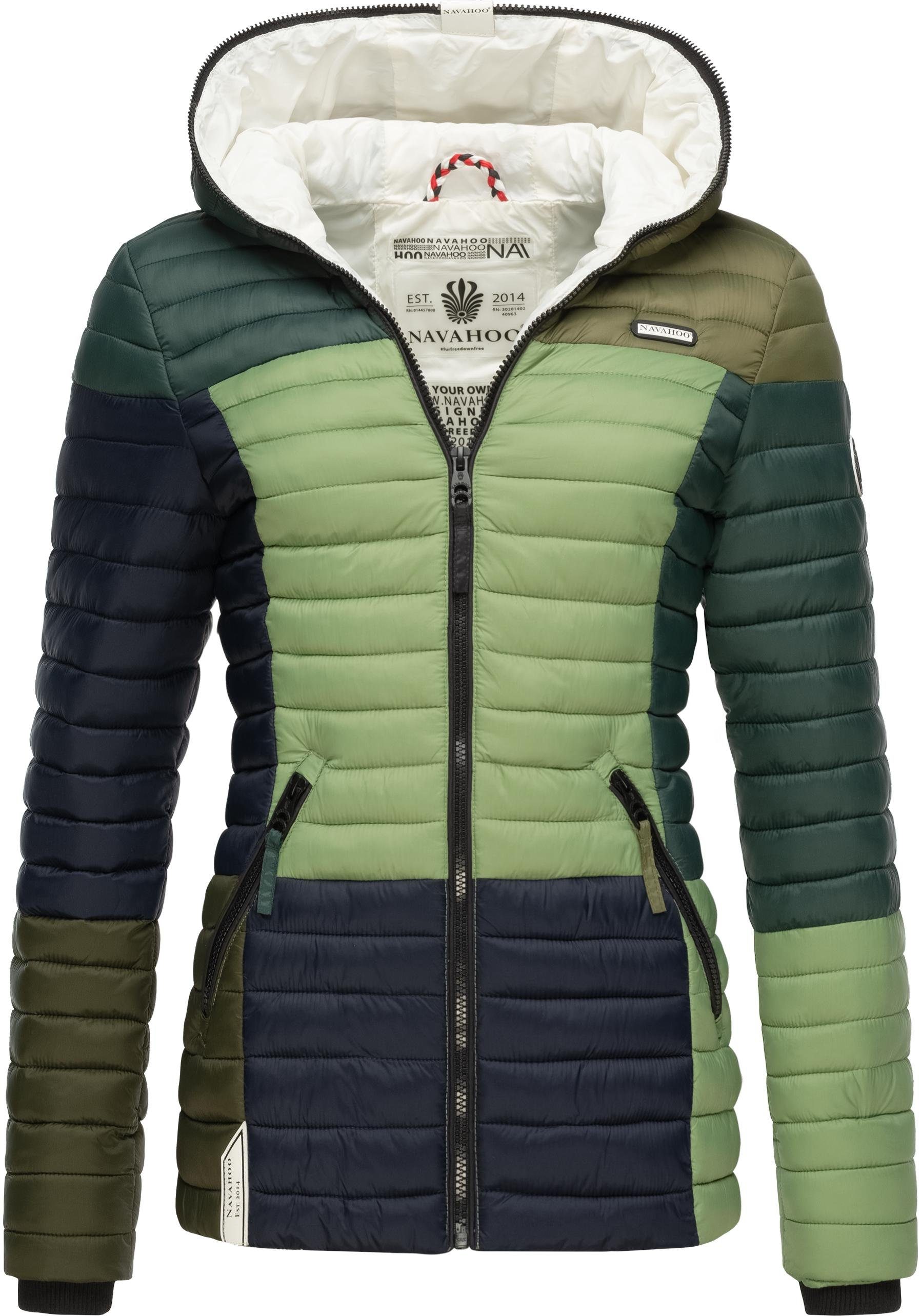 Navahoo Steppjacke Multikulti stylische Colorblocking Übergangsjacke m. Kapuze