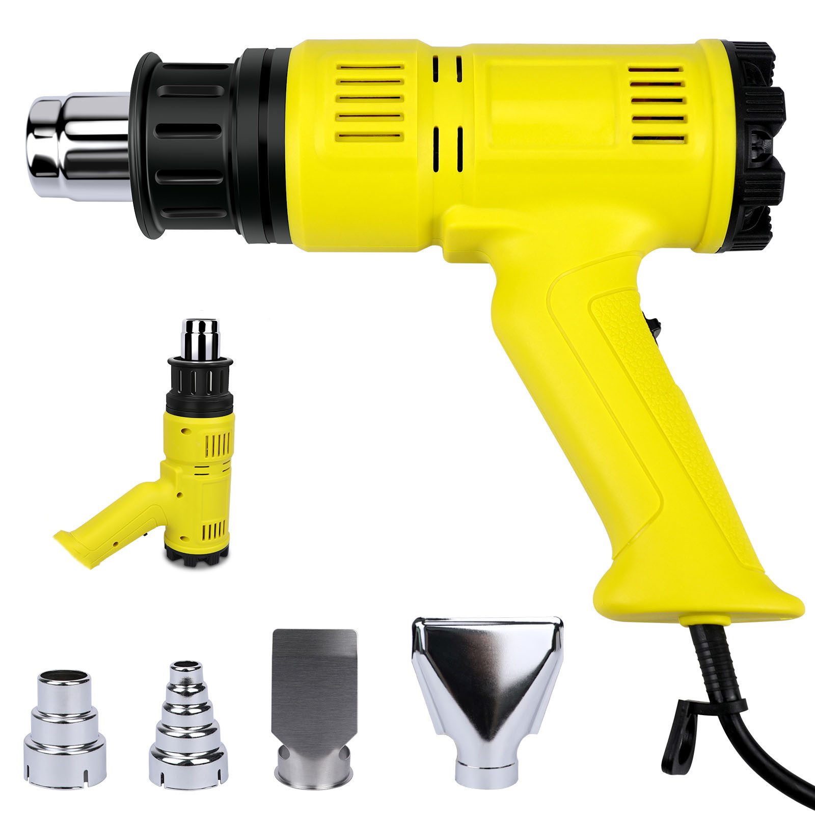 ZMH Heißluftgebläse Heißluftfön 2000W Regelbar Kit 60℃- 600℃ Kerzen Schrumpfschlauch, 2000 in W, bis max. 600,00 °C, (Set, 6-tlg., 1*Heißluftpistole&4 Münder), Multi-funktionelle Düsen Temperatur- &Luftstromeinstellungen