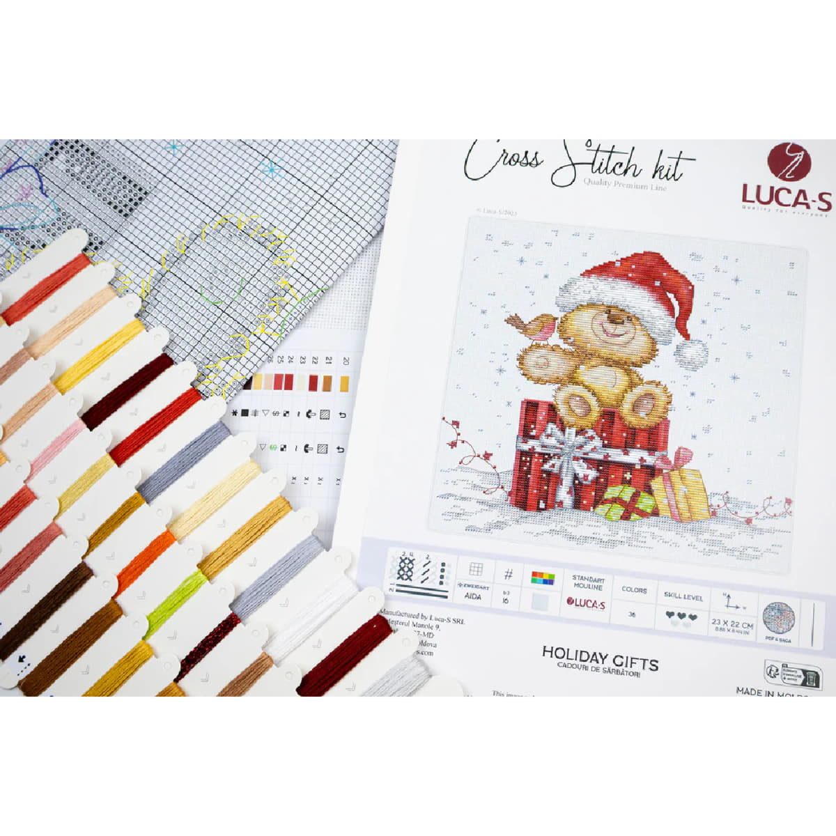 Luca-S Kreativset Luca-S kit de punto de cruz contado "Holiday Gifts", 23x22cm, DIY, (embroidery kit by Marussia)