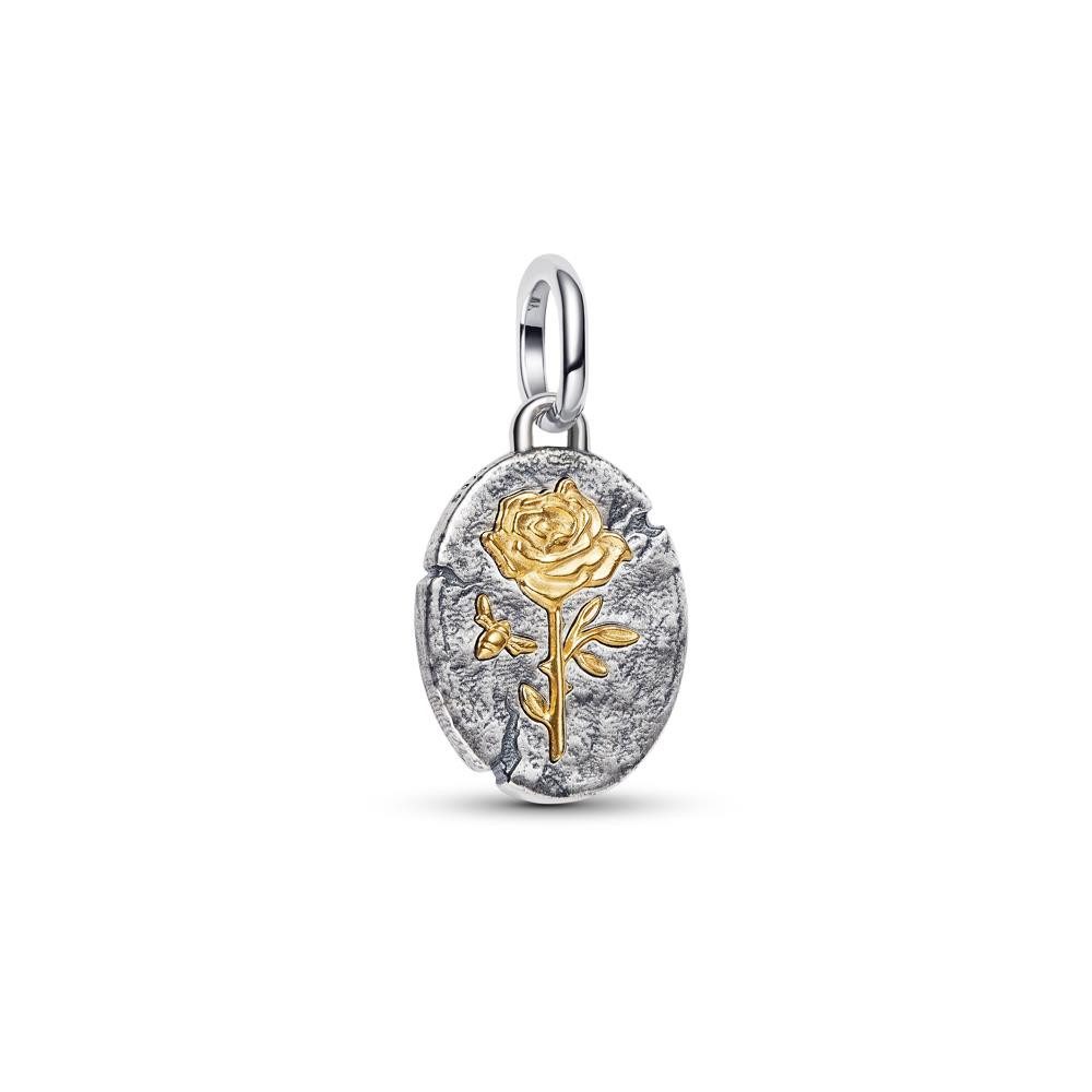 Pandora Charm-Einhänger PANDORA Talisman Rose Medaillon-Charm, 925er Silber, IP Gold