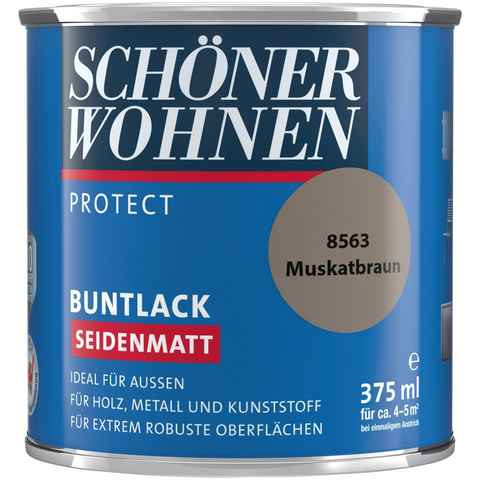 SCHÖNER WOHNEN FARBE Lack Protect Buntlack, 375 ml, muskatbraun, seidenmatt, ideal für außen