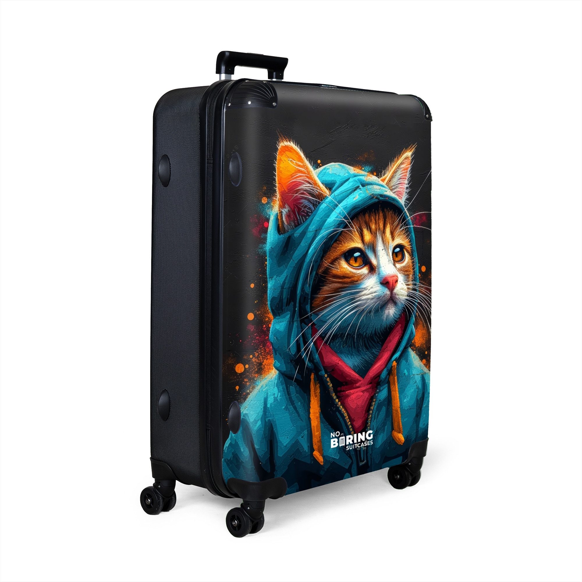 NoBoringSuitcases.com© Hartschalen-Trolley Graffiti-Katze mit blauer Weste günstig online kaufen