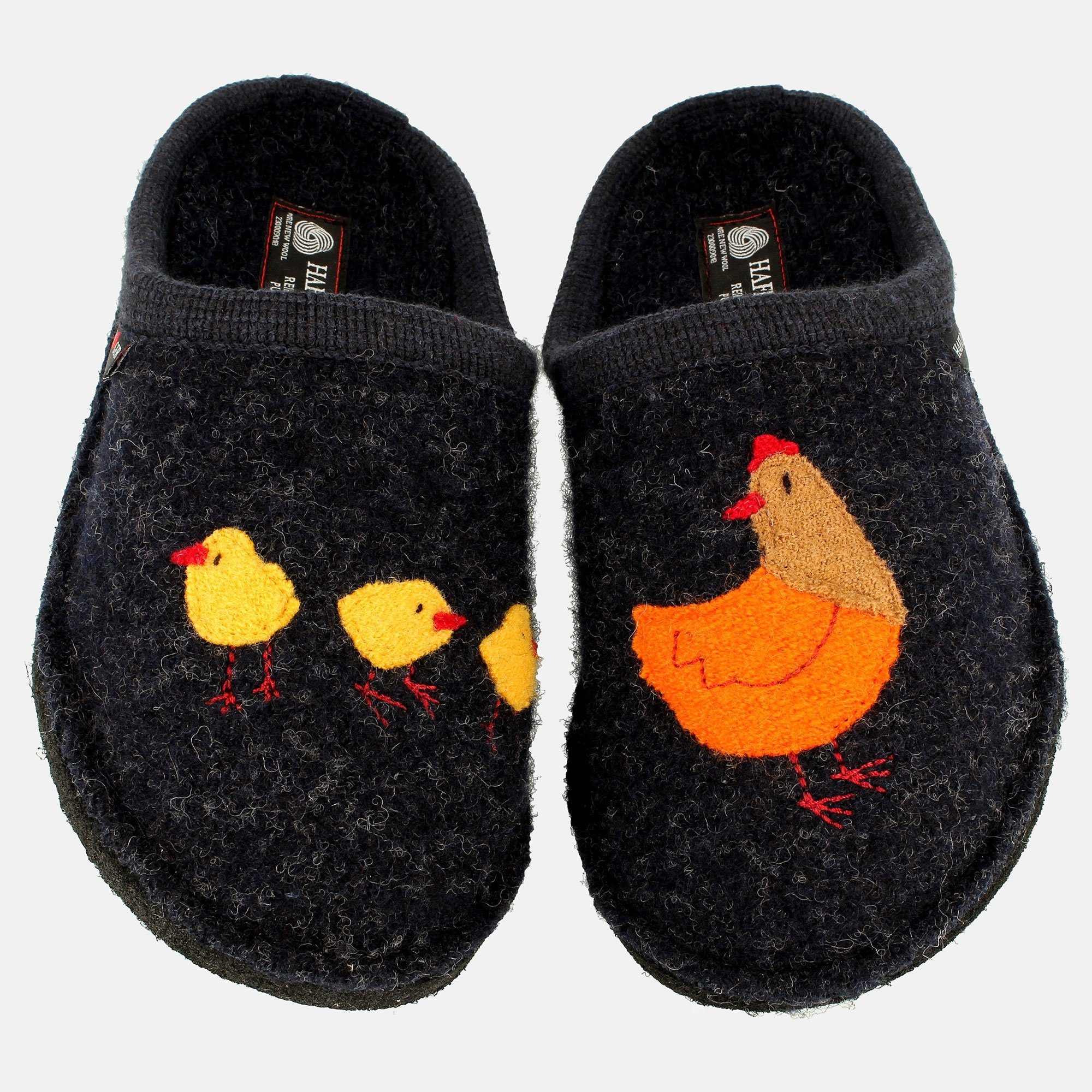 Haflinger Flair Gallina Pantoffeln aus gewalkter Wolle Motiv Huhn ...