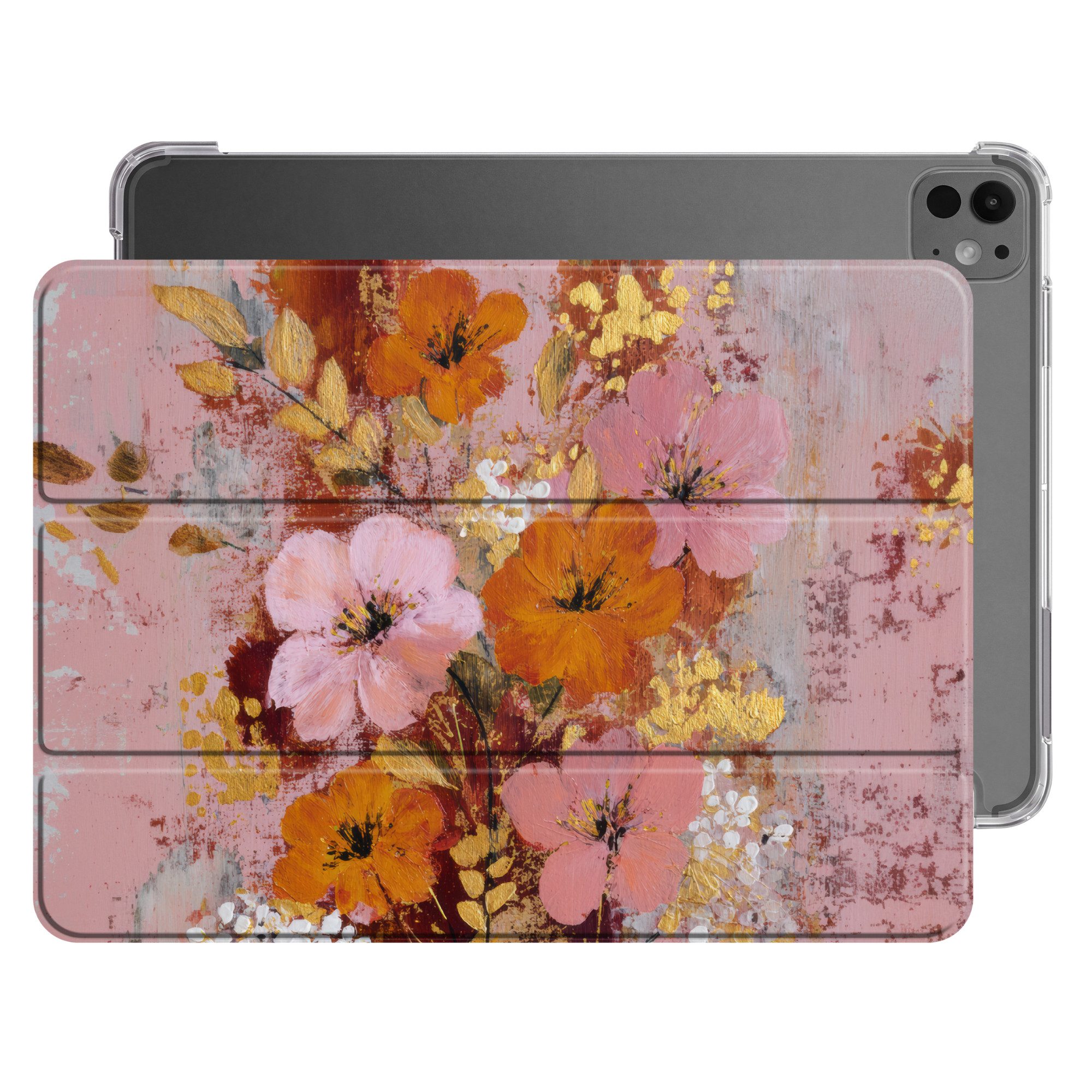 OnlyWow Tablet-Hülle Apple iPad Pro 2025 13 inch Malerei - Blumen - Rustikal - Rosa, Case, Rundumschutz, mit Standfunktion, Motiv