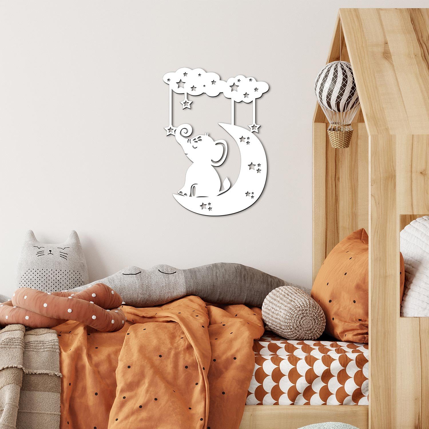 Namofactur LED Nachtlicht Elefant auf Wolke im Sternenhimmel - Schlaflicht mit Elefanten Motiv, Ohne Zugschalter, LED fest integriert, Warmweiß, Wanddekoobjekt Kinderzimmer Leuchte batteriebetrieben