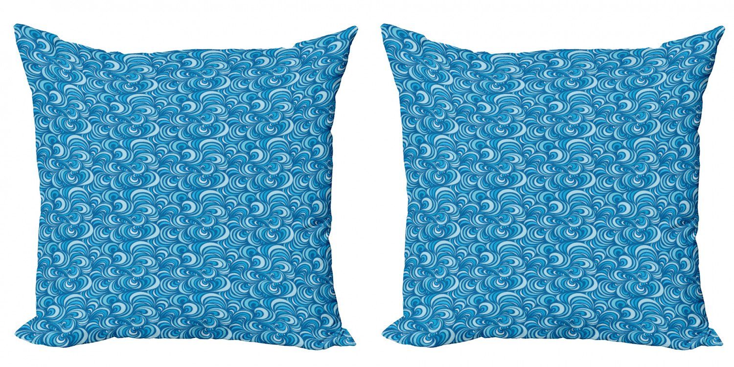 Kissenbezüge Modern Accent Doppelseitiger Digitaldruck, Abakuhaus (2 Stück), Blau Marine-Wellen-Spiralen-Kunst