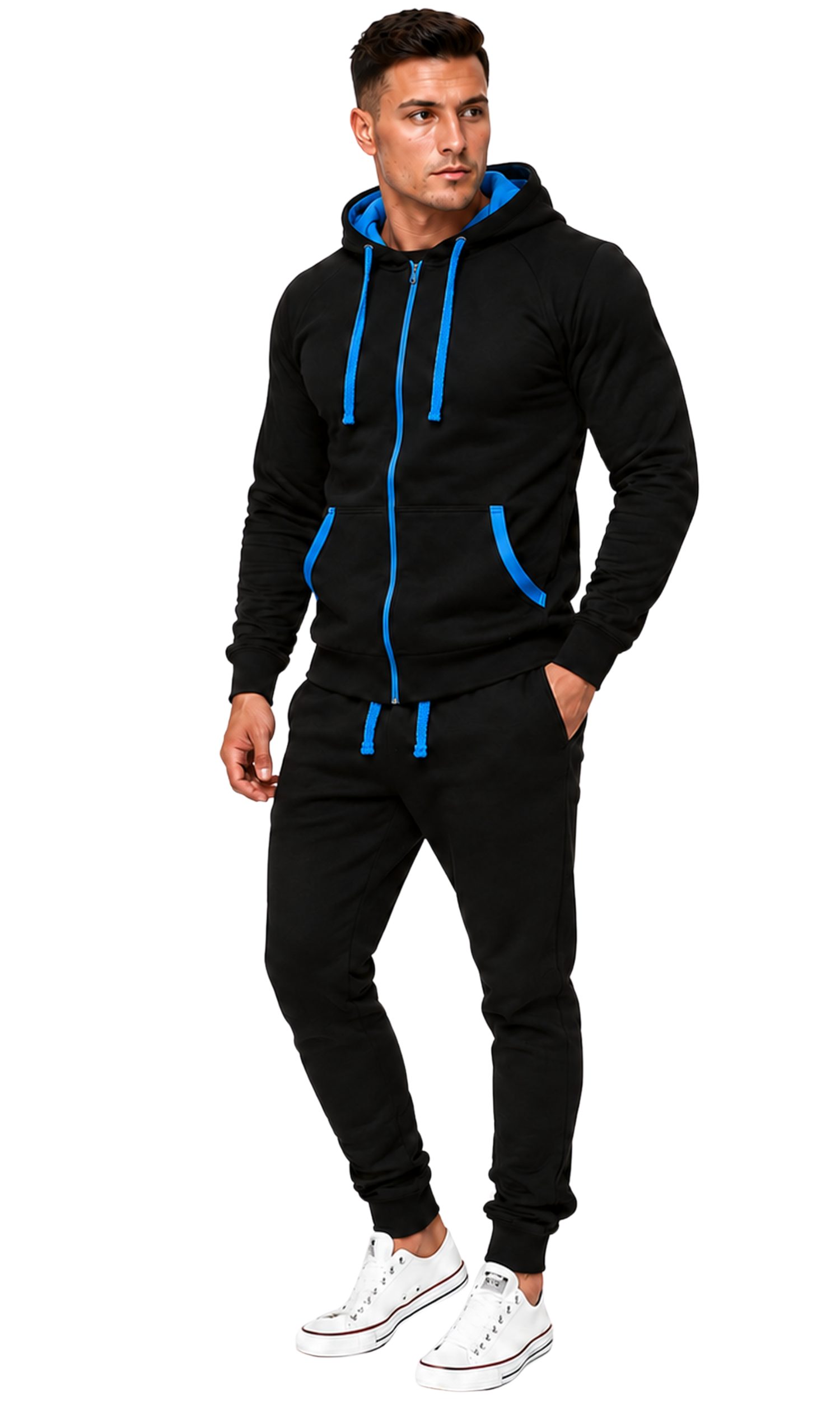 L.gonline Freizeitanzug Herren Freizeitanzug Jogginganzug Sweatwear 704 (Kapuzenjacke mit Reißverschluss, Hose, 2-tlg), Hose und Jacke