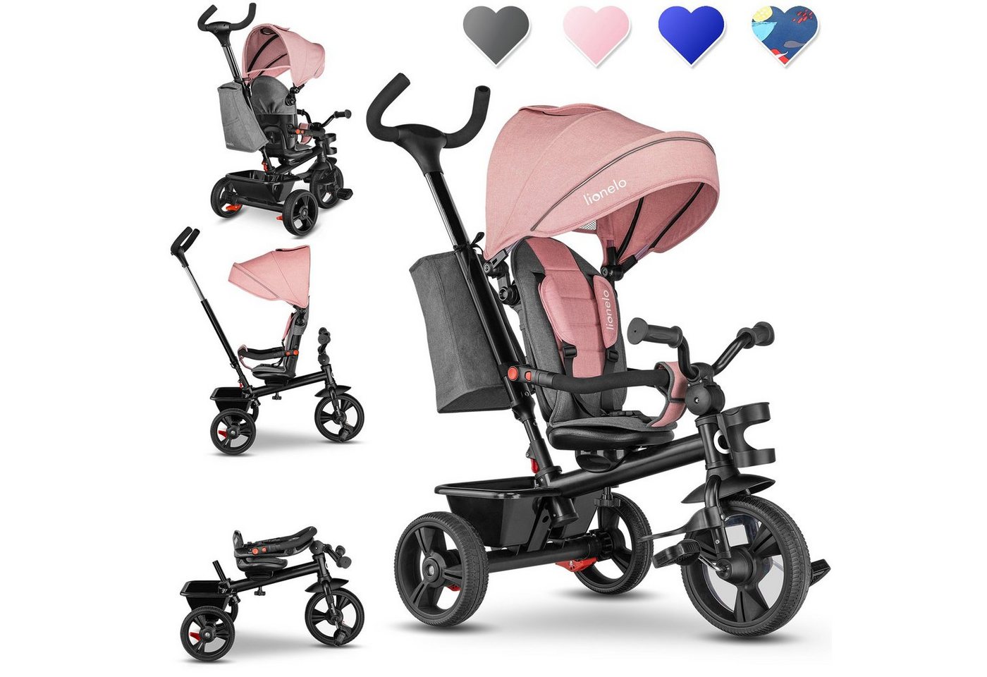 lionelo Dreirad-Kinderwagen HAARI, Elternlenkung, Zusammenklappbar, Tasche /von 18 Monaten bis 5 Jahren