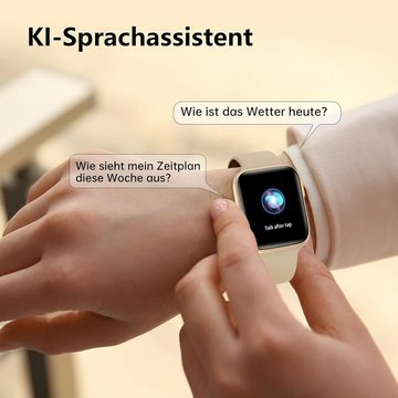 BRIBEJAT Smartwatch (1,69 Zoll, Andriod iOS), Damen Handys(Anruf Wählen/Annehm) Sprachassistent IP68 Wasserdicht