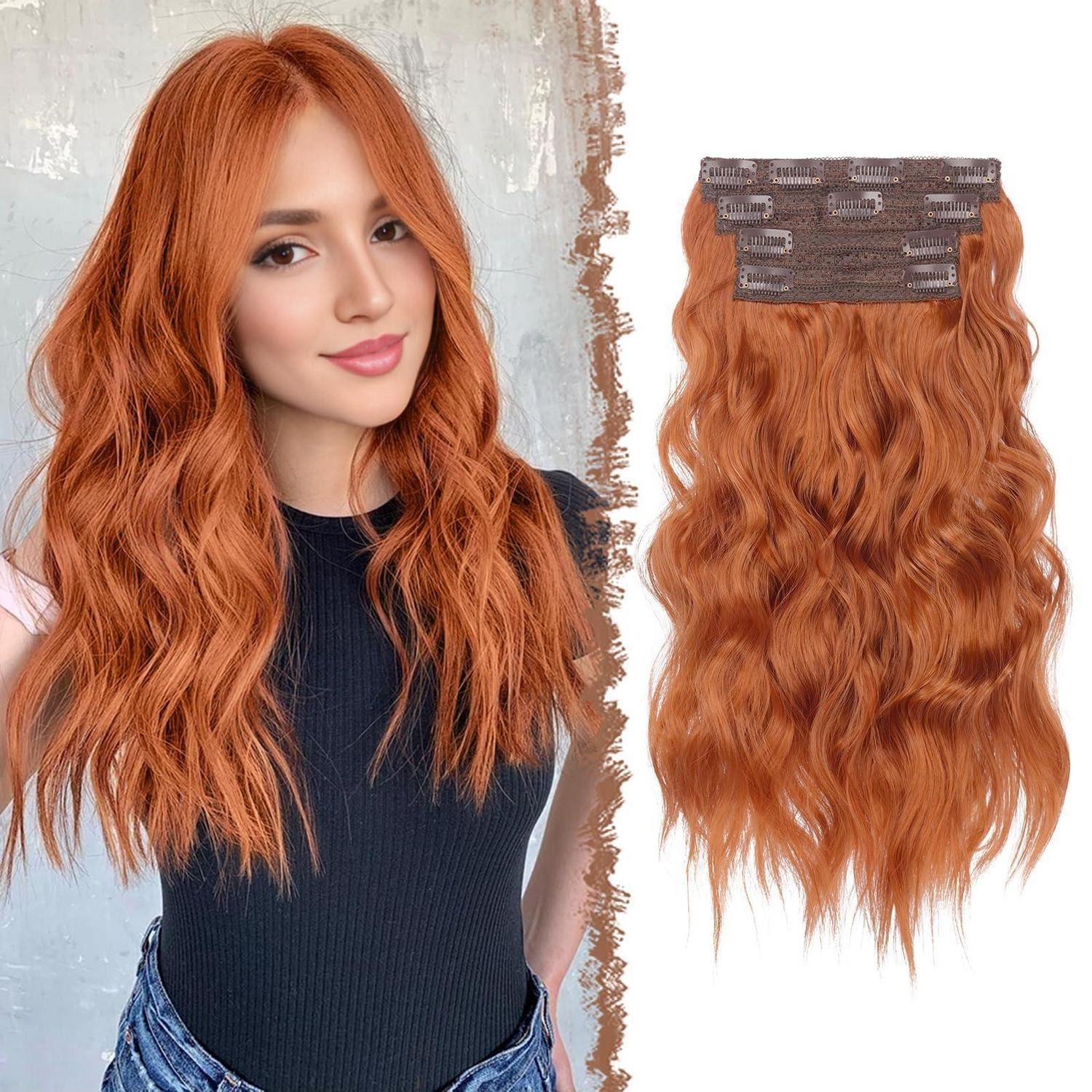 LuxusKollektion Kunsthaar-Extension Clip In Extensions 4er Lang Wellig Synthetik 40 cm-30C# Kupferrot