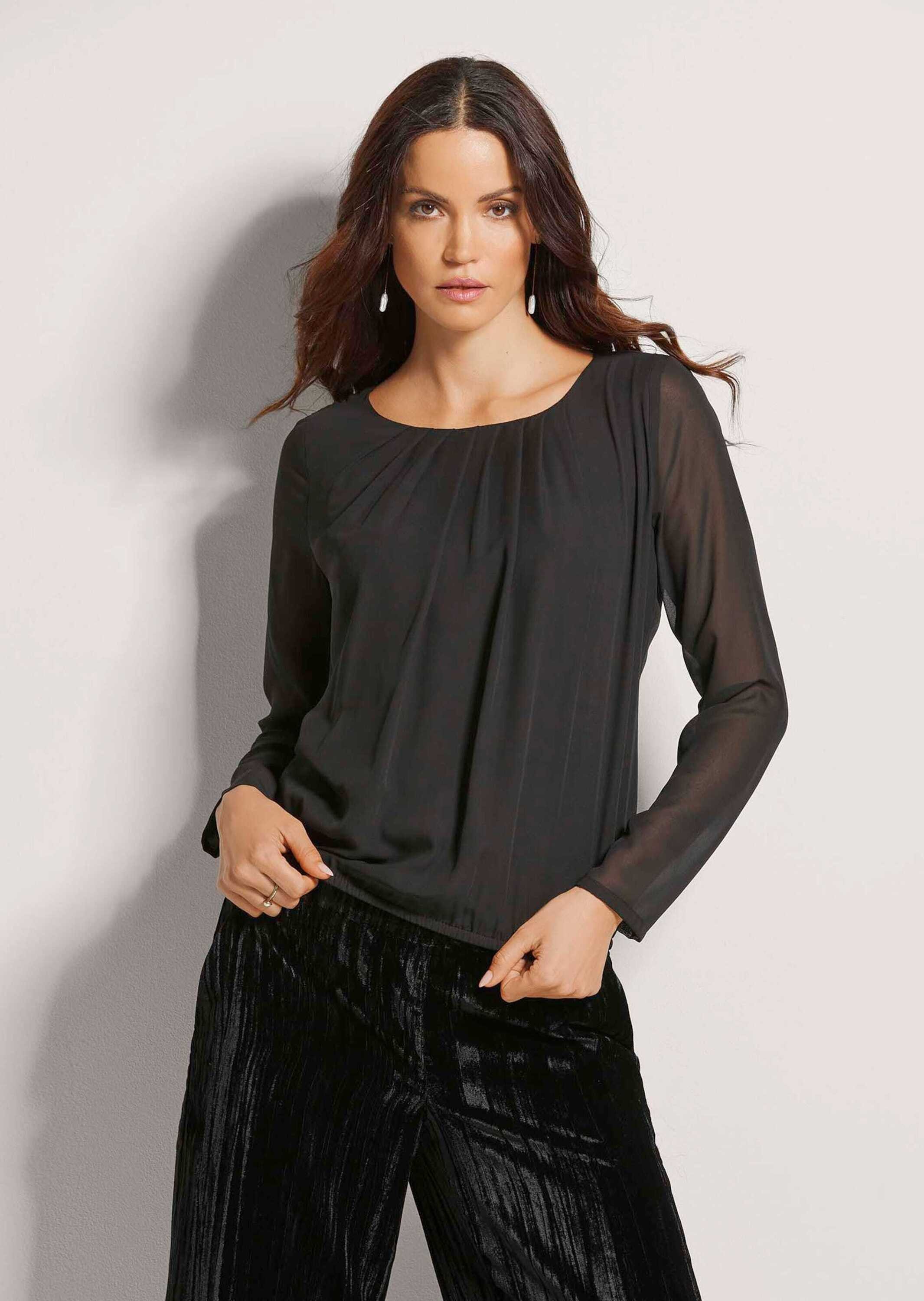 MADELEINE Langarmbluse Rundhals-Bluse mit transparenten Ärmeln günstig online kaufen