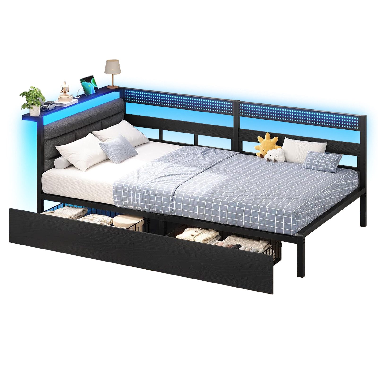 KIMENICH Daybett Schlafsofa mit LED-Beleuchtung, Ladestation und 2 Schubladen (1 tlg), Polsterbett Jugendbett 90x200 cm