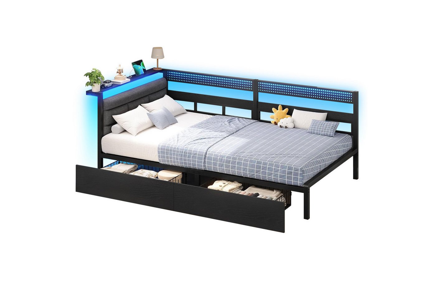 KIMENICH Daybett Schlafsofa mit LED-Beleuchtung, Ladestation und 2 Schubladen (1 tlg), Polsterbett Jugendbett 90x200 cm