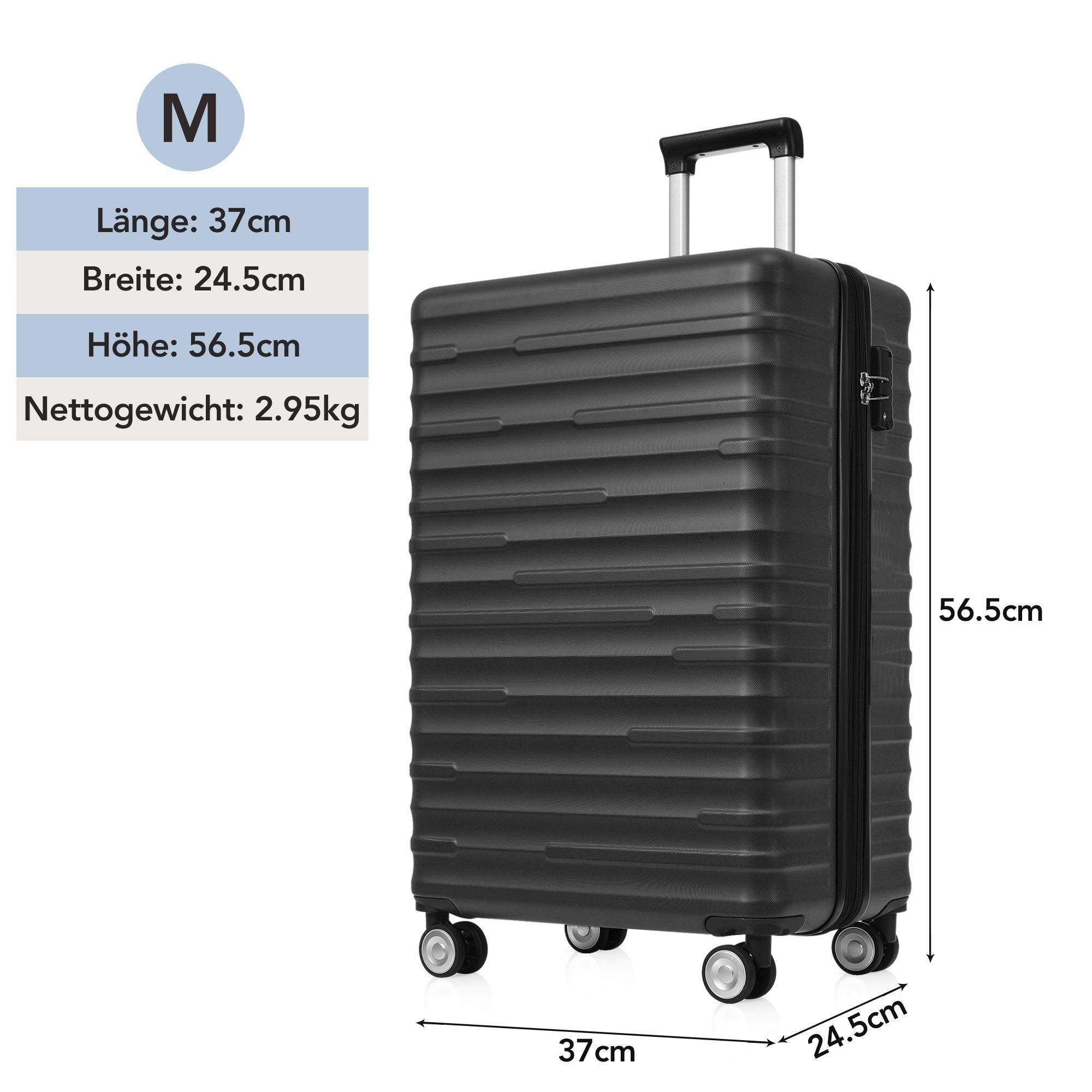 REDOM Design, zuverlässiger Handgepäckkoffer asserdichtes 4 Reisebegleiter, ABS-Gepäck, Schwarz Hochwertiges stilvoll Räder, TSA-Schloss,